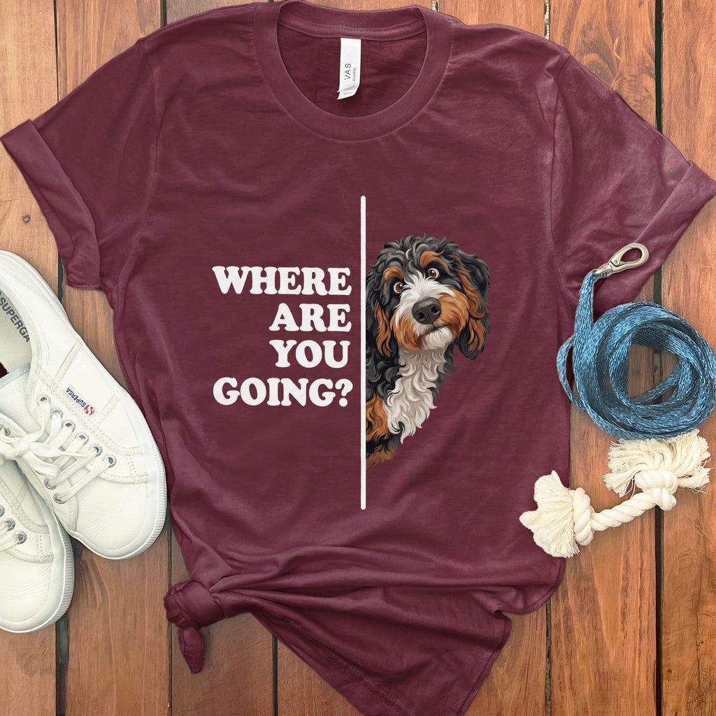 Where Going Bernedoodle T-Shirt in Maroon / M by Puppy Jo