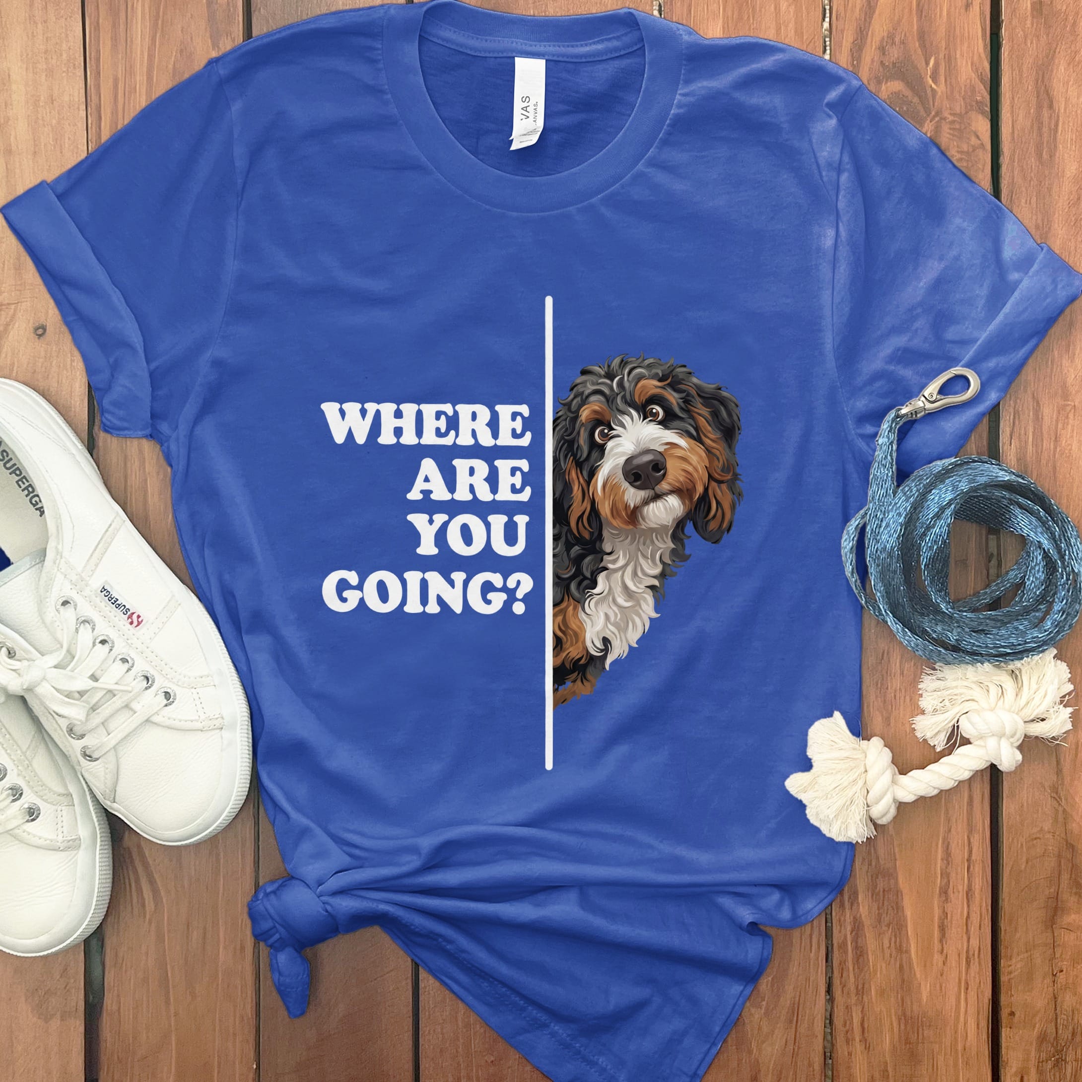 Where Going Bernedoodle T-Shirt in True Royal / M by Puppy Jo