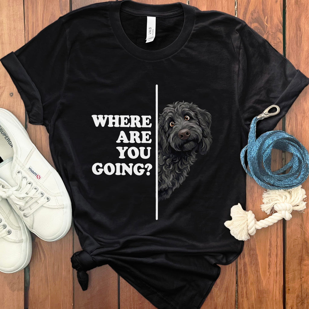 Where Going Black Goldendoodle T-Shirt in Black / M by Puppy Jo