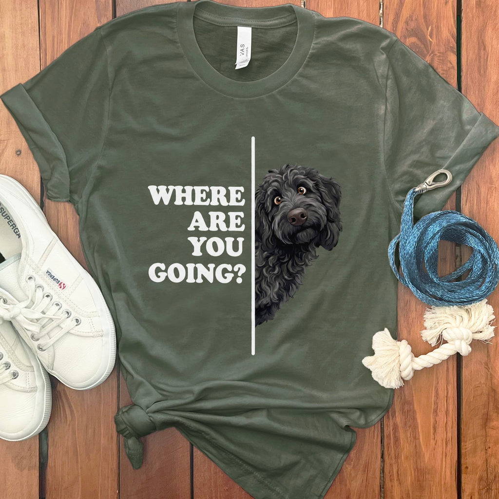 Where Going Black Goldendoodle T-Shirt in Military Green / M by Puppy Jo