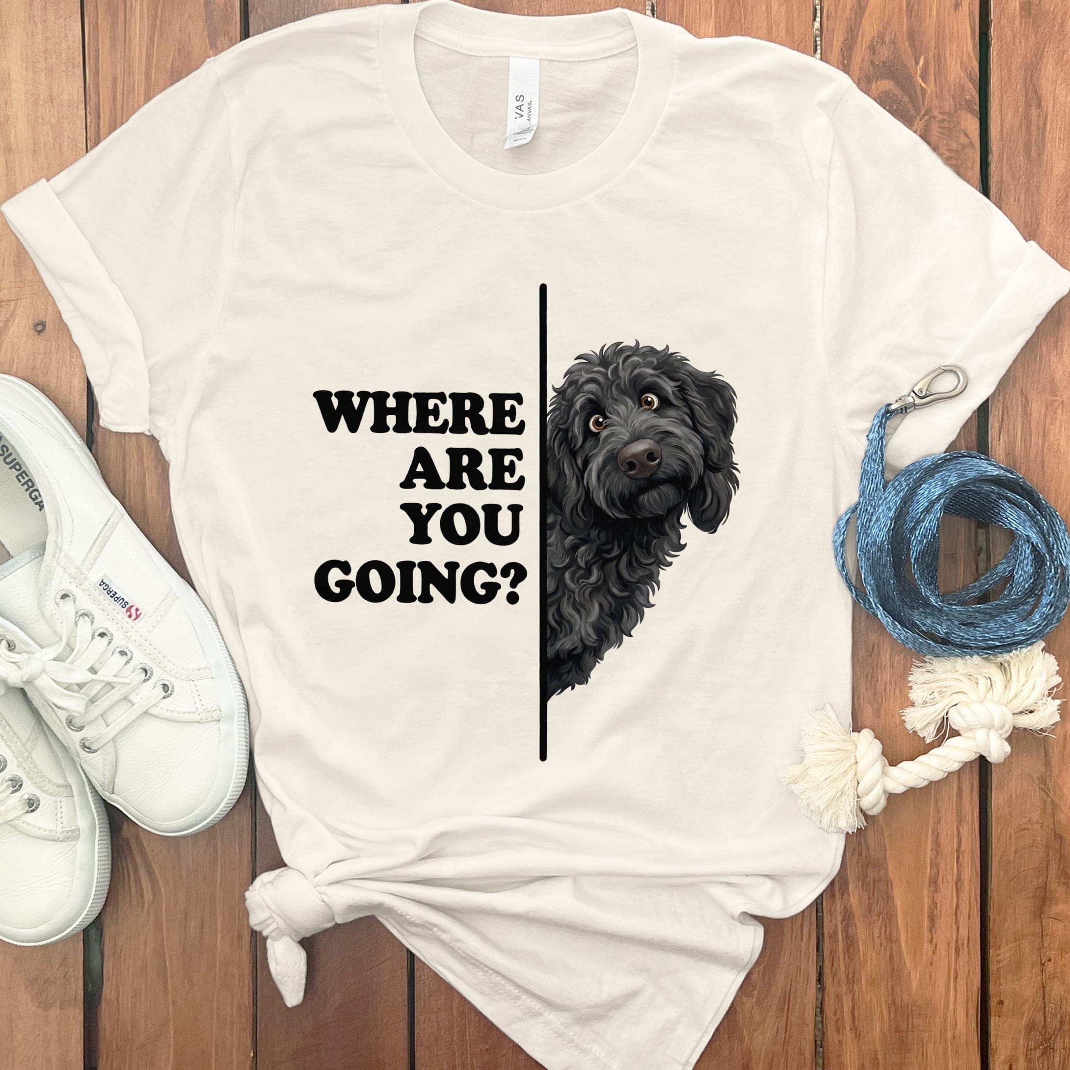 Where Going Black Goldendoodle T-Shirt in Natural / M by Puppy Jo
