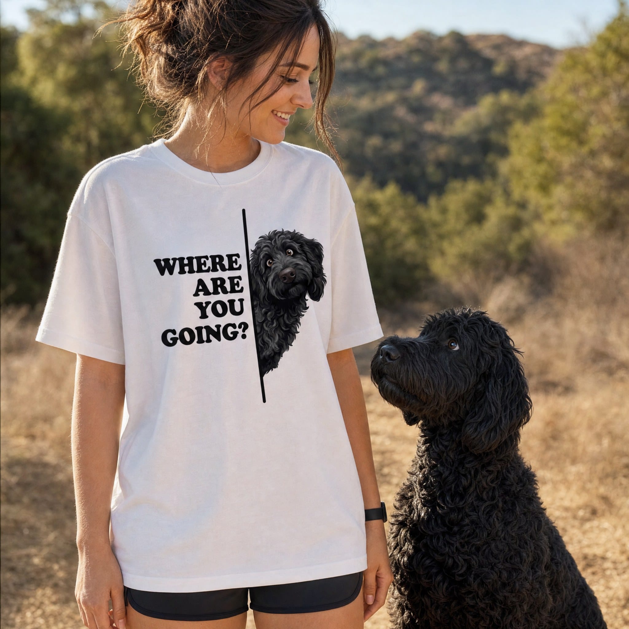 Where Going Black Goldendoodle T-Shirt in by Puppy Jo