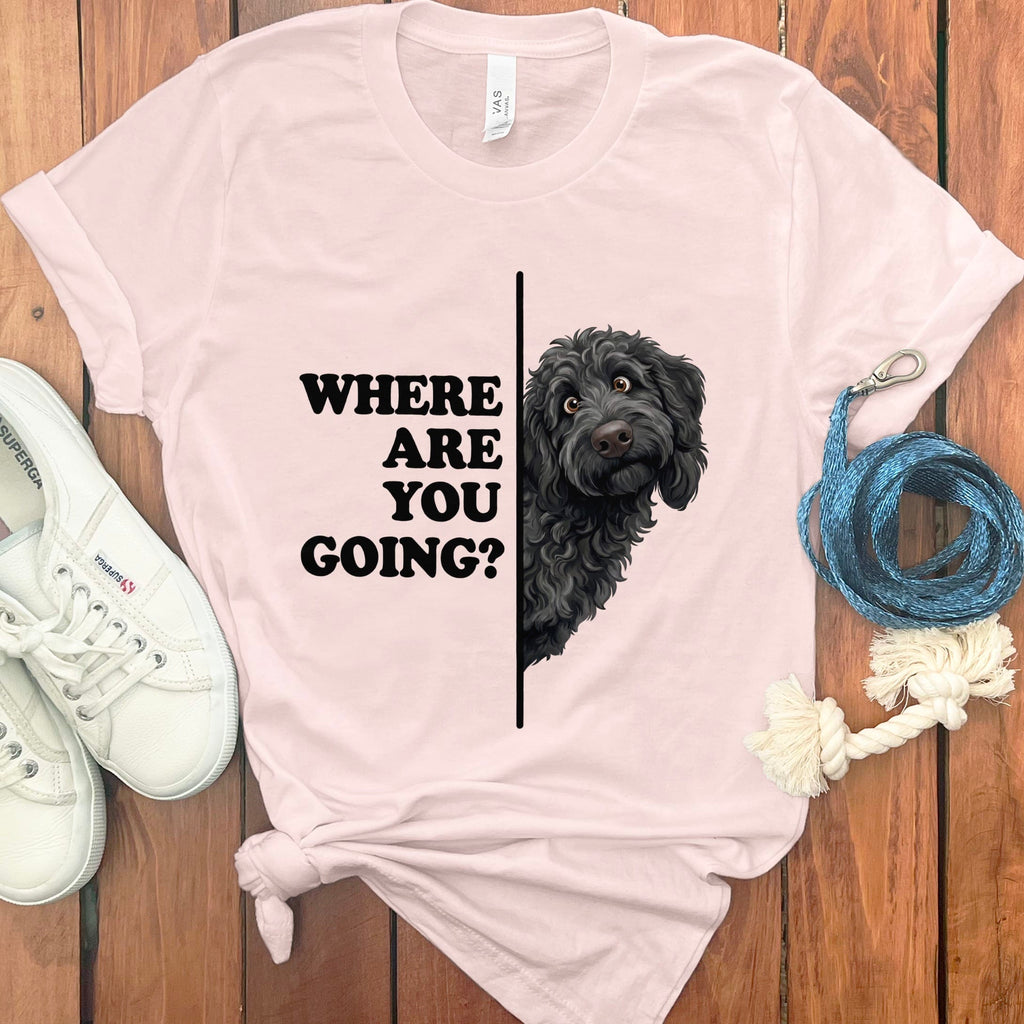 Where Going Black Goldendoodle T-Shirt in Soft Pink / M by Puppy Jo