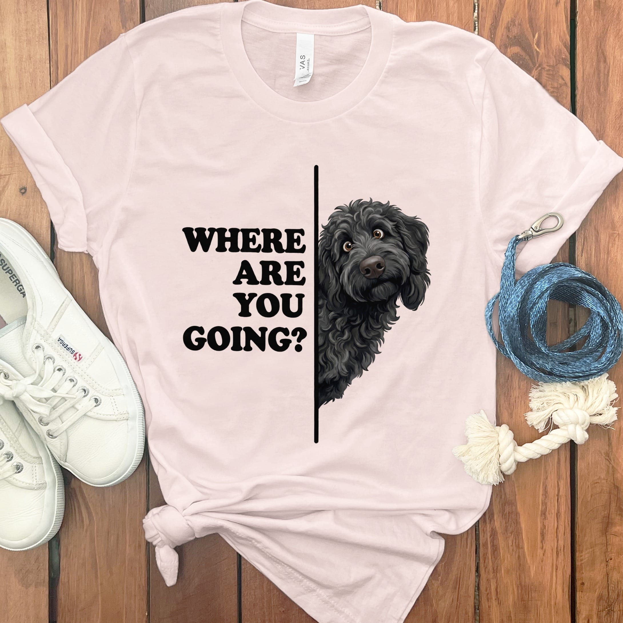 Where Going Black Goldendoodle T-Shirt in Soft Pink / M by Puppy Jo