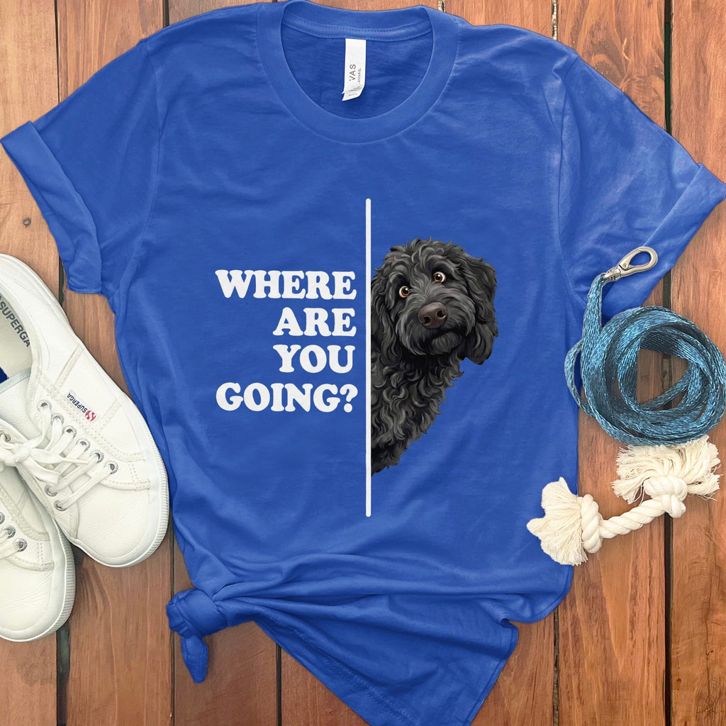 Where Going Black Goldendoodle T-Shirt in True Royal / M by Puppy Jo