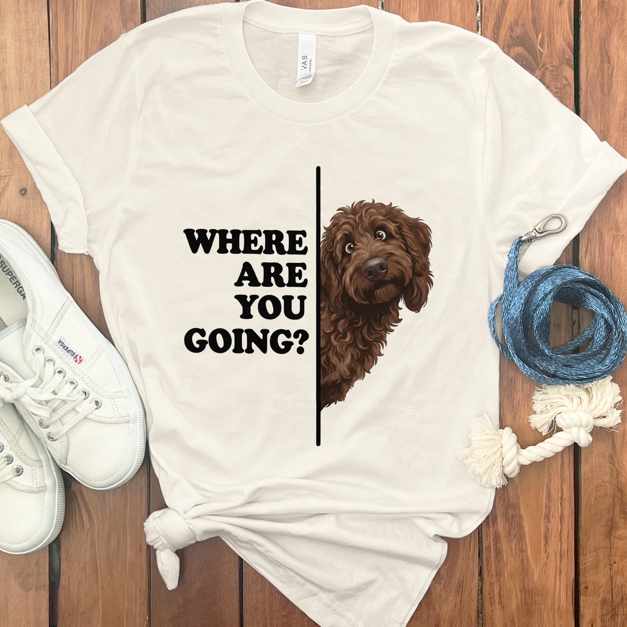 Where Going Chocolate Goldendoodle T-Shirt in Natural / M by Puppy Jo
