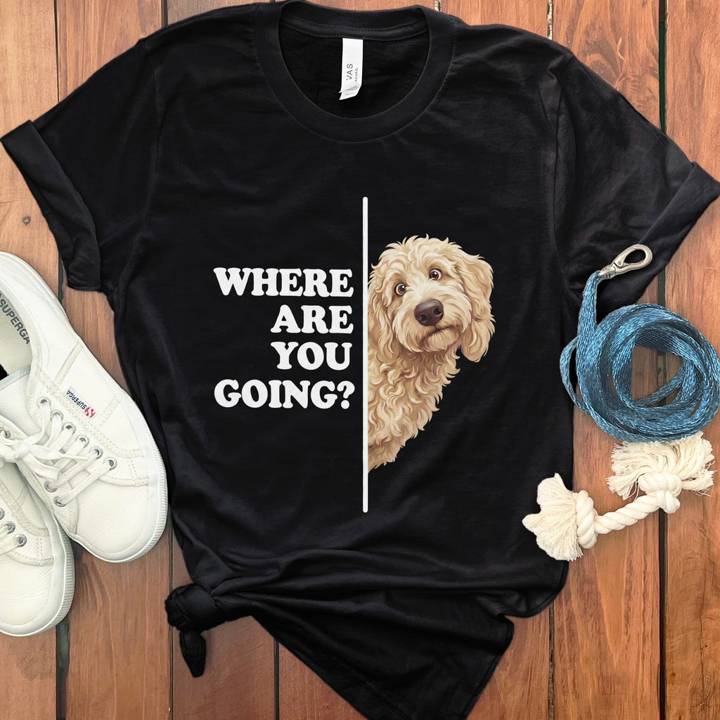 Where Going Cream Goldendoodle T-Shirt in Black / M by Puppy Jo