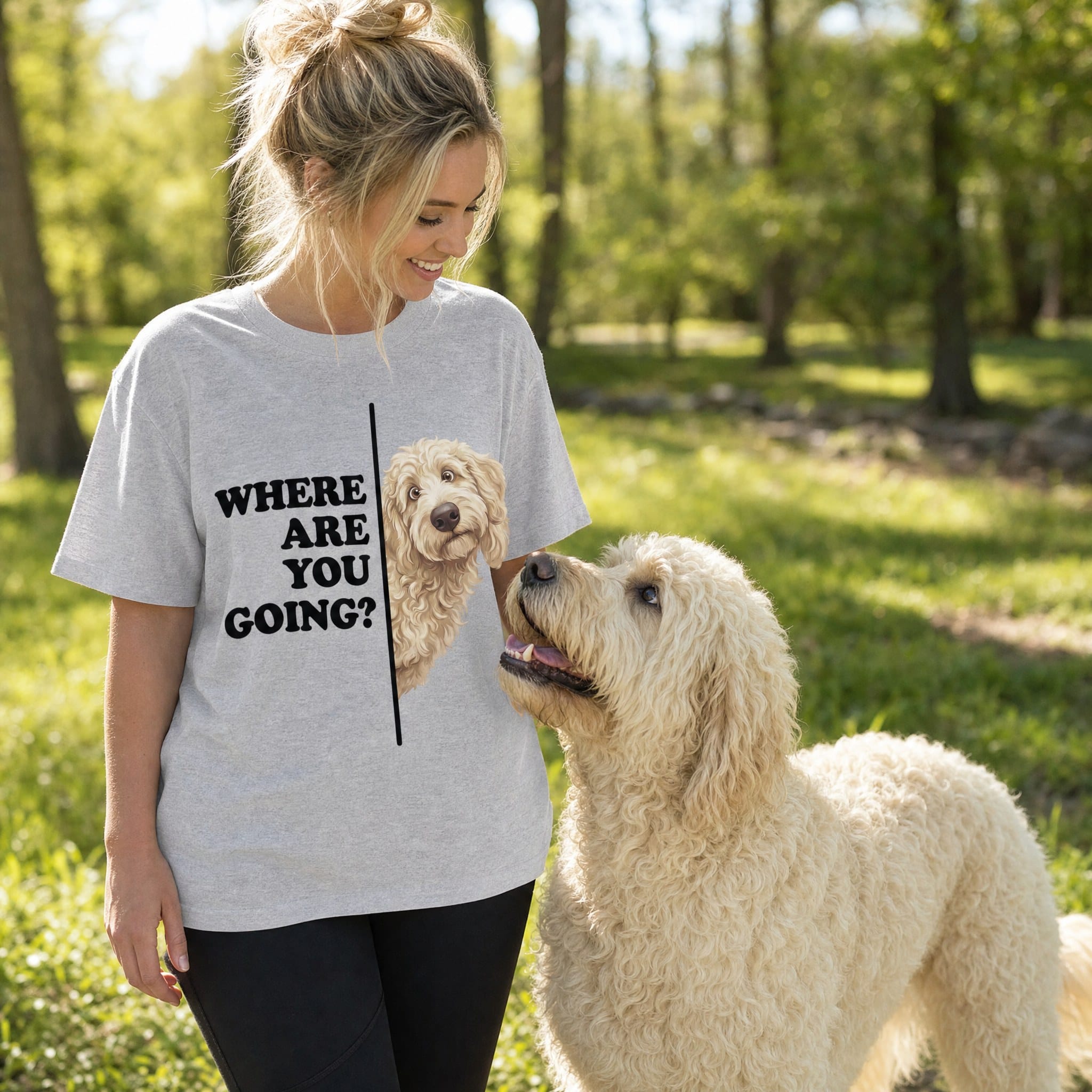 Where Going Cream Goldendoodle T-Shirt in by Puppy Jo