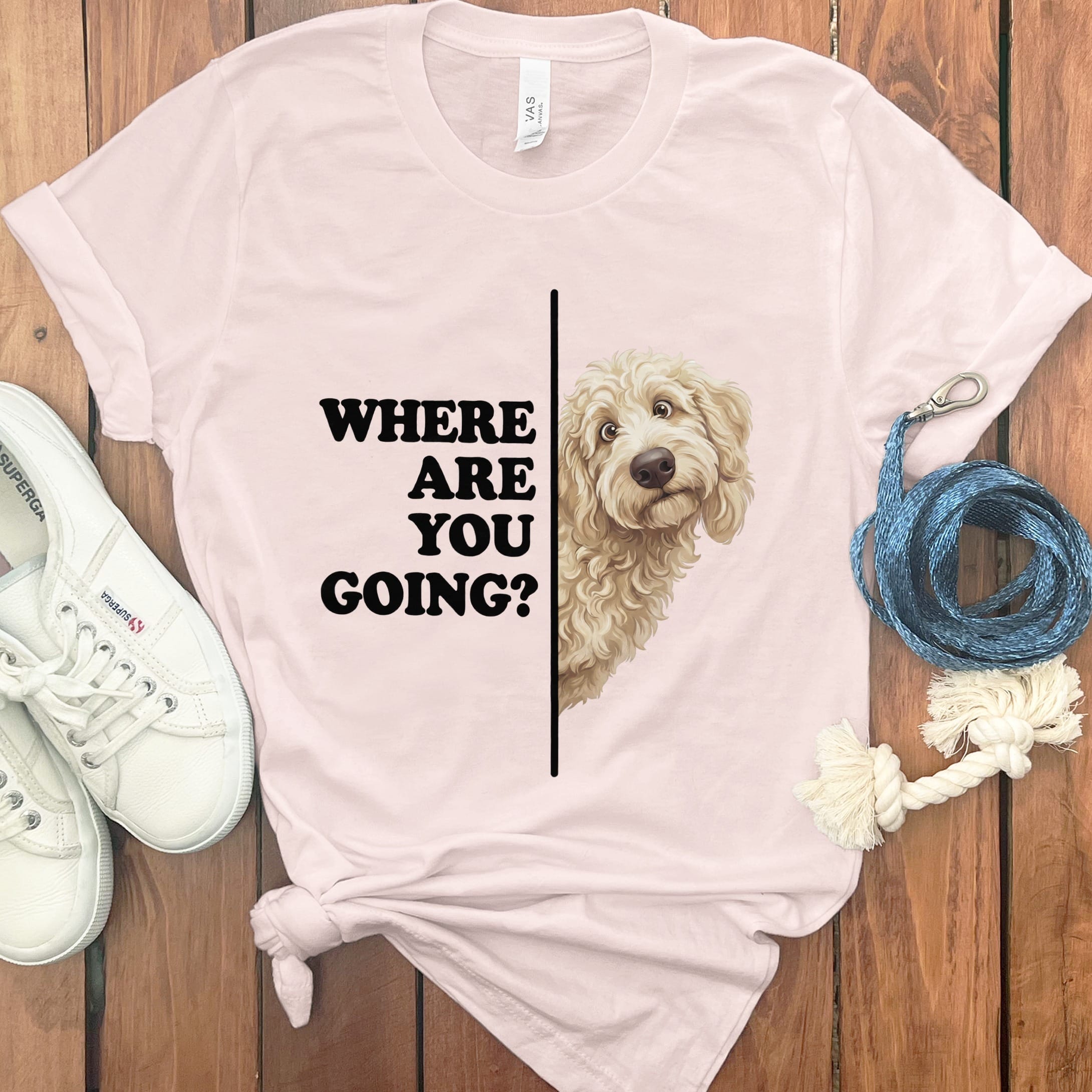 Where Going Cream Goldendoodle T-Shirt in Soft Pink / M by Puppy Jo