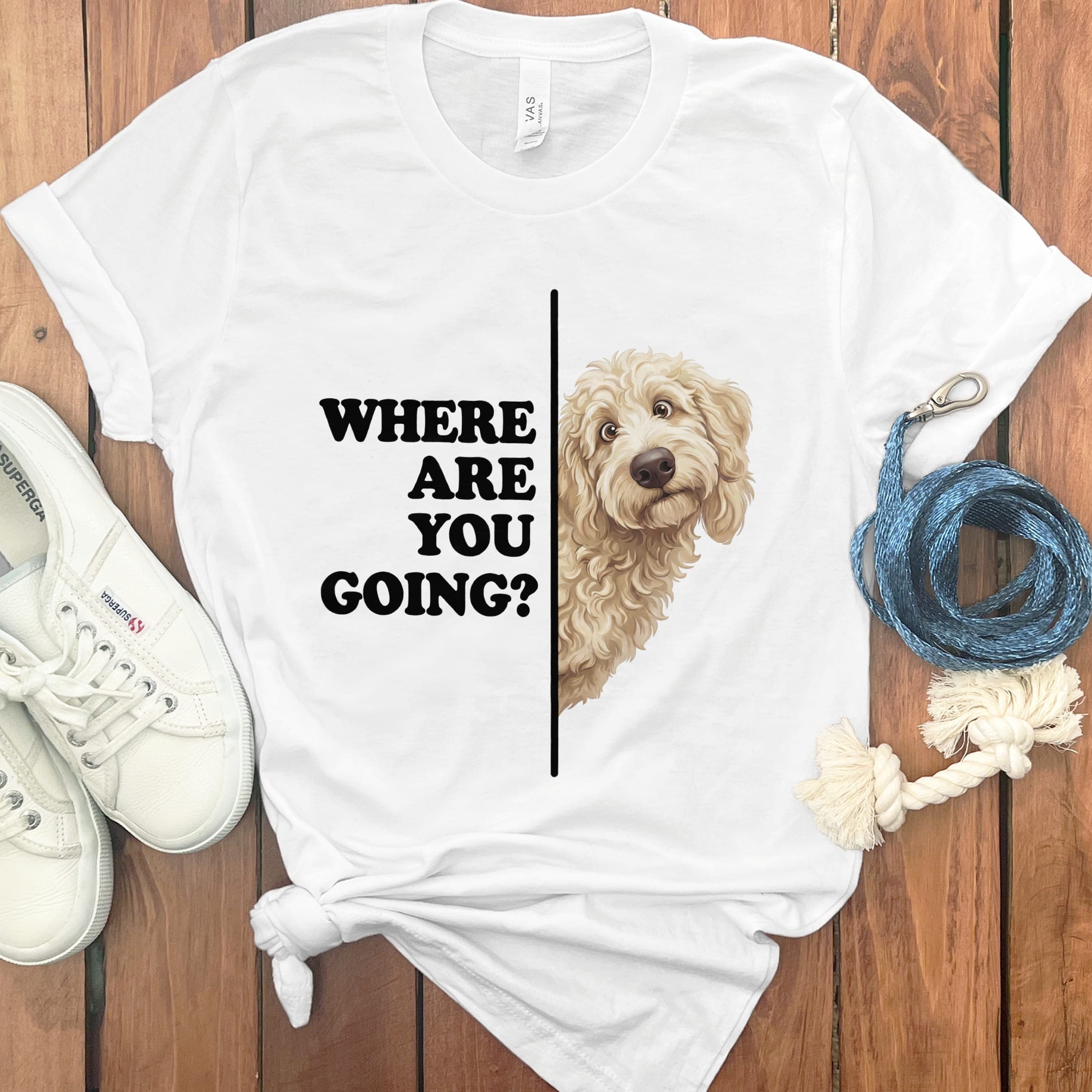 Where Going Cream Goldendoodle T-Shirt in White / M by Puppy Jo