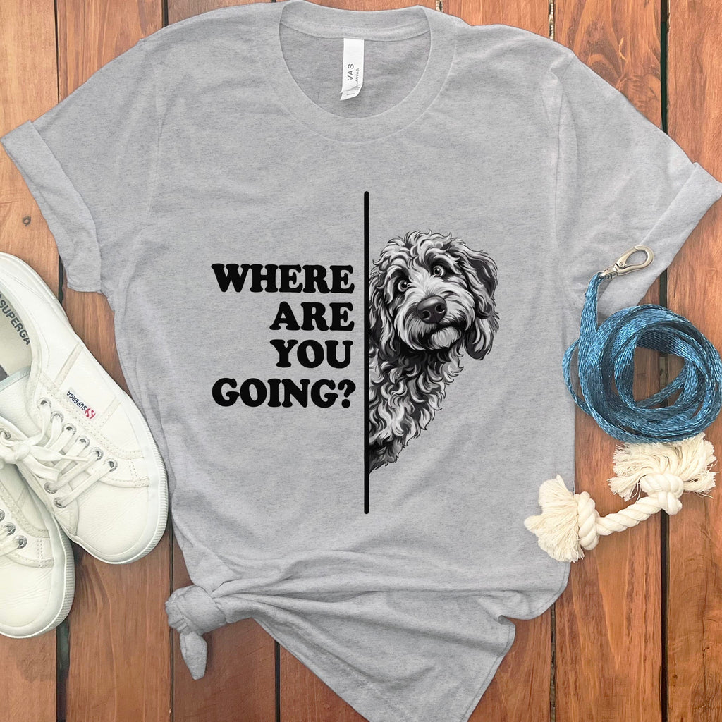 Where Going Merle Goldendoodle T-Shirt in Athletic Heather / M by Puppy Jo
