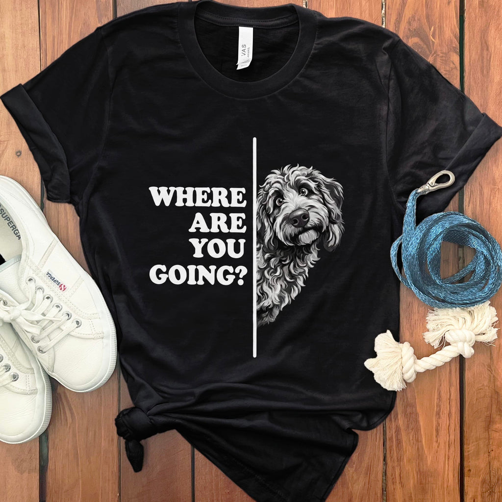 Where Going Merle Goldendoodle T-Shirt in Black / M by Puppy Jo