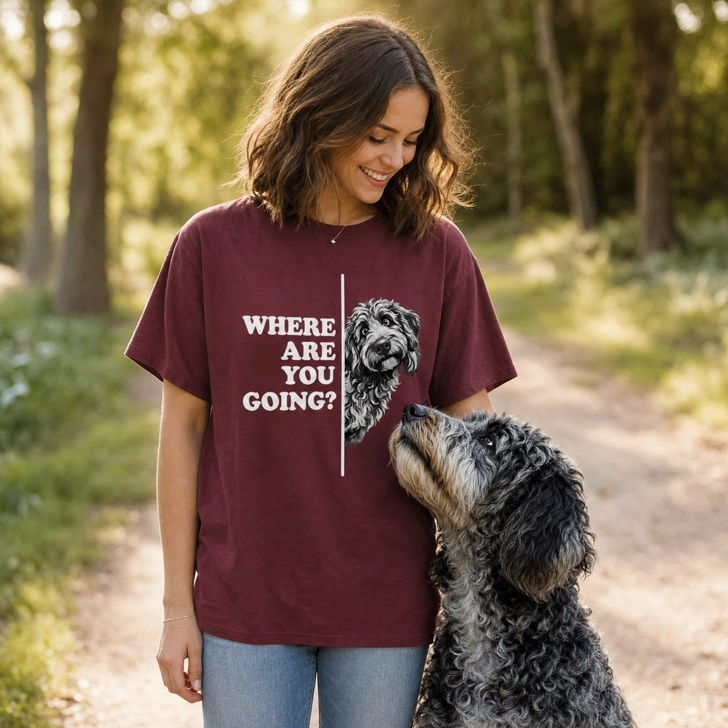 Where Going Merle Goldendoodle T-Shirt in by Puppy Jo