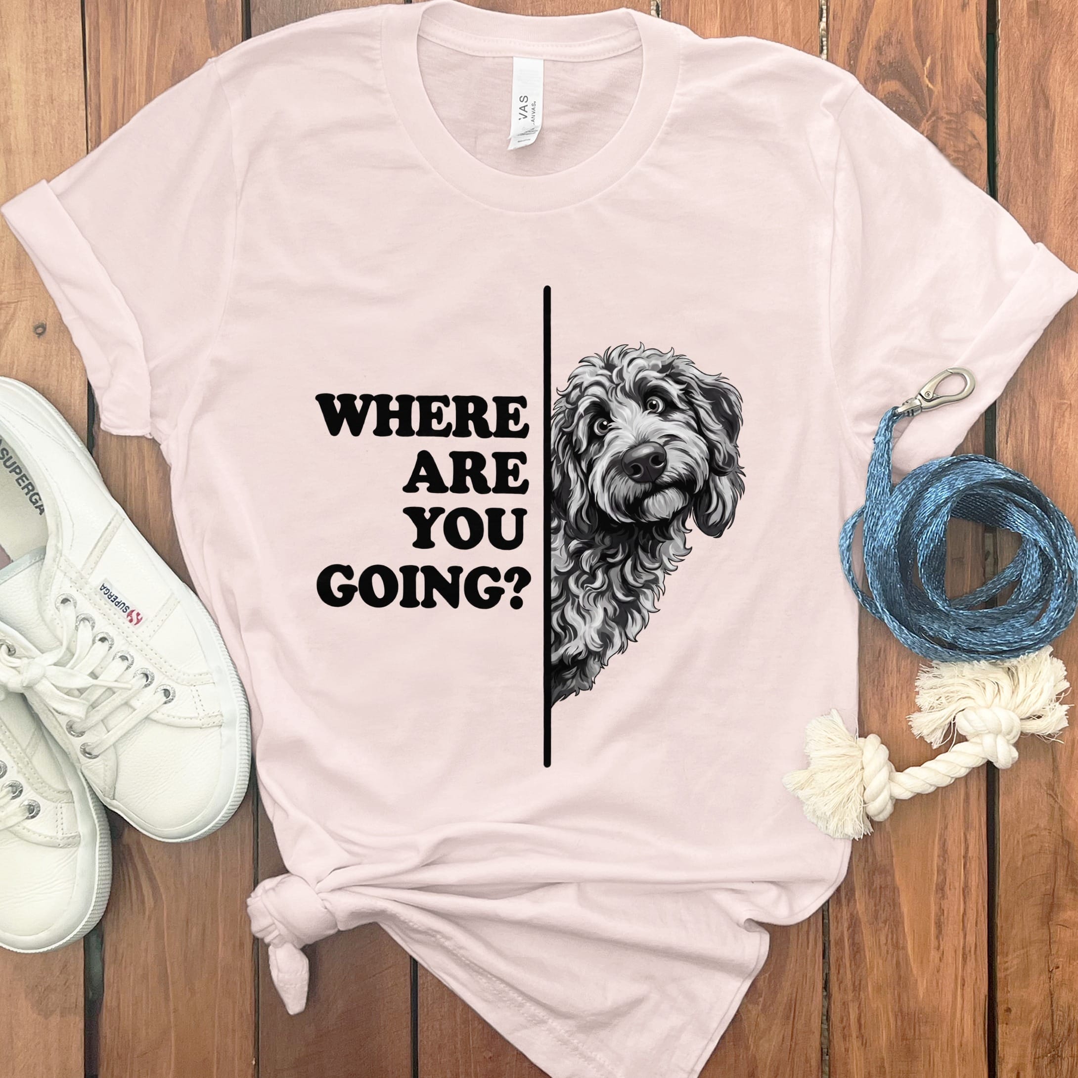 Where Going Merle Goldendoodle T-Shirt in Soft Pink / M by Puppy Jo