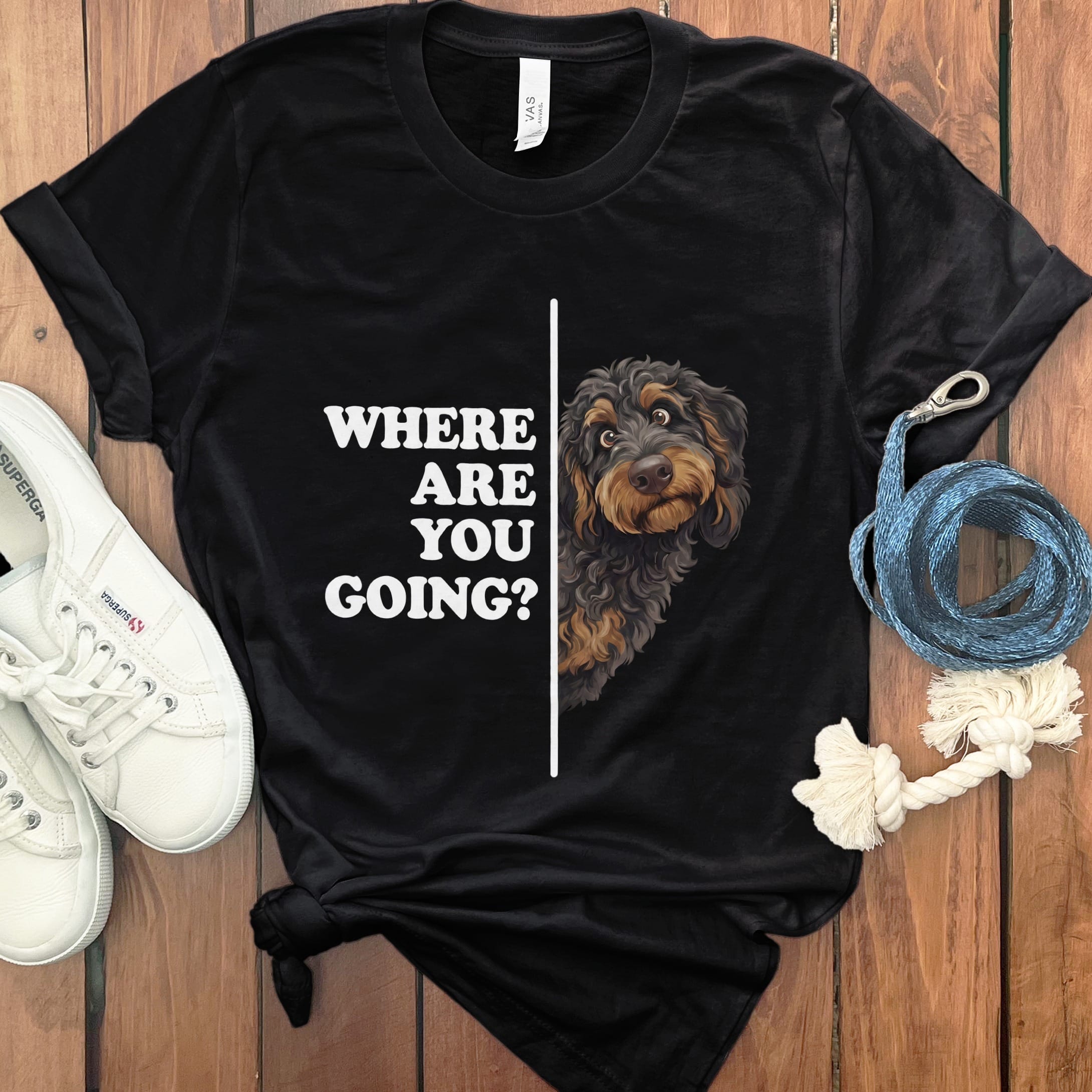 Where Going Phantom Goldendoodle T-Shirt in Black / M by Puppy Jo