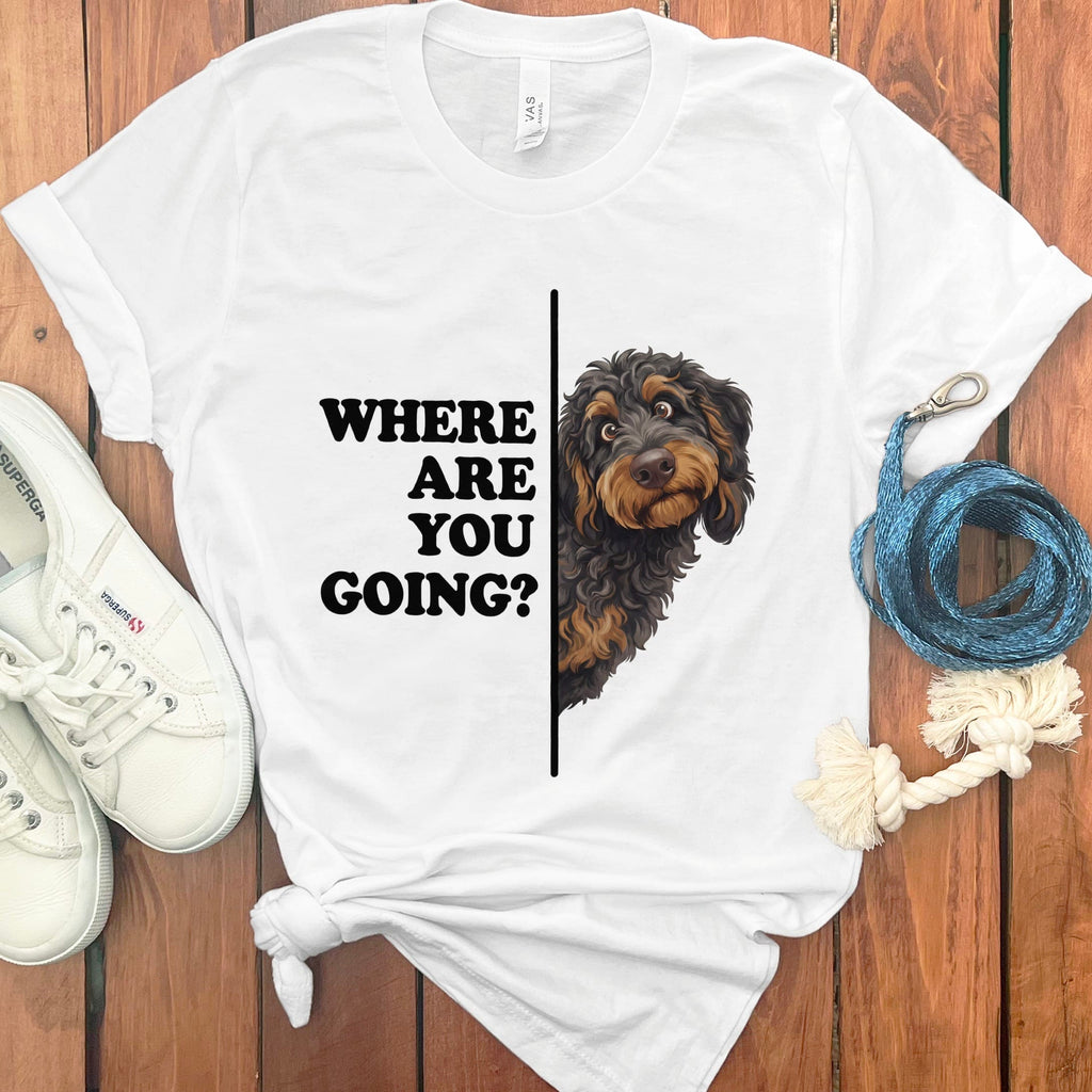 Where Going Phantom Goldendoodle T-Shirt in White / M by Puppy Jo