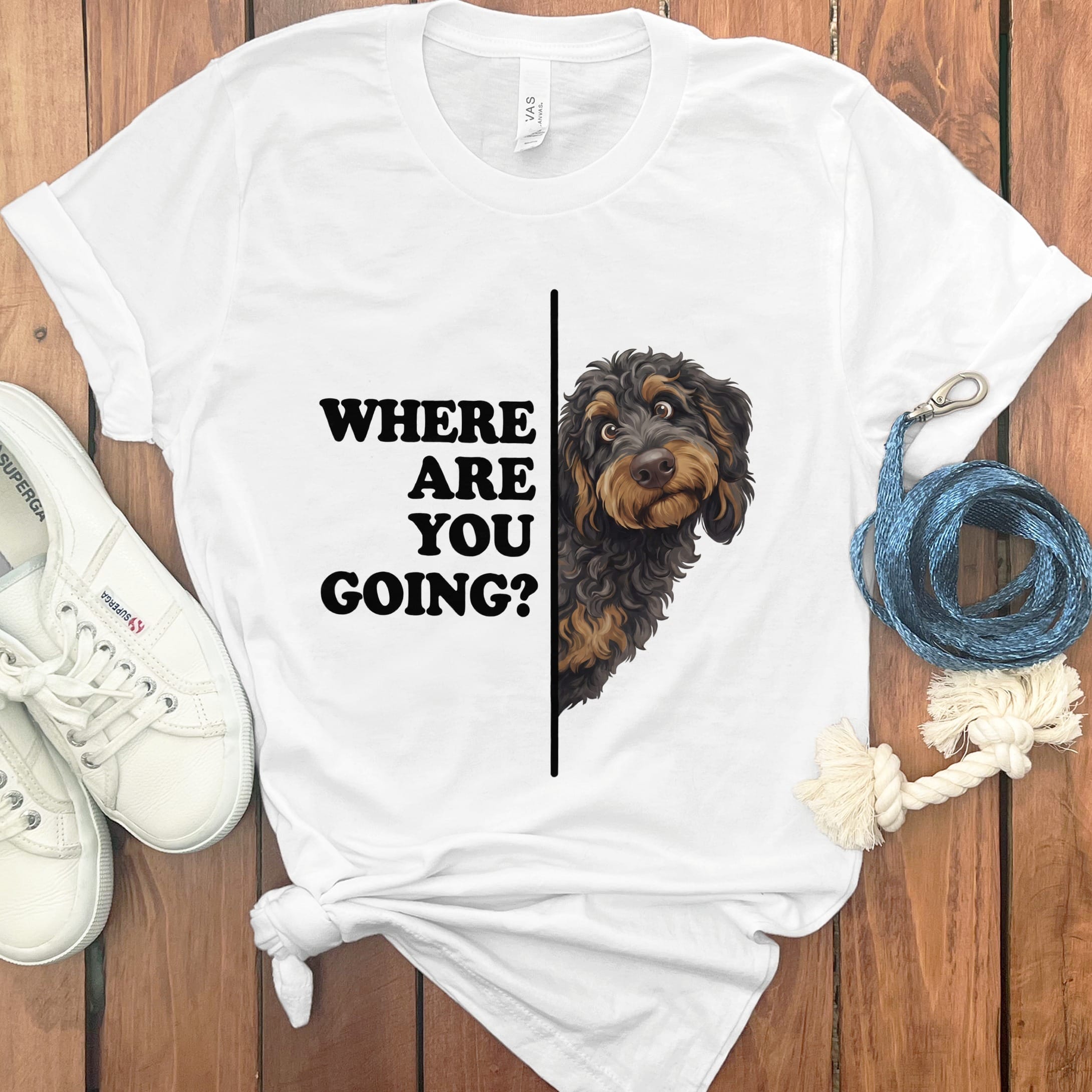 Where Going Phantom Goldendoodle T-Shirt in White / M by Puppy Jo