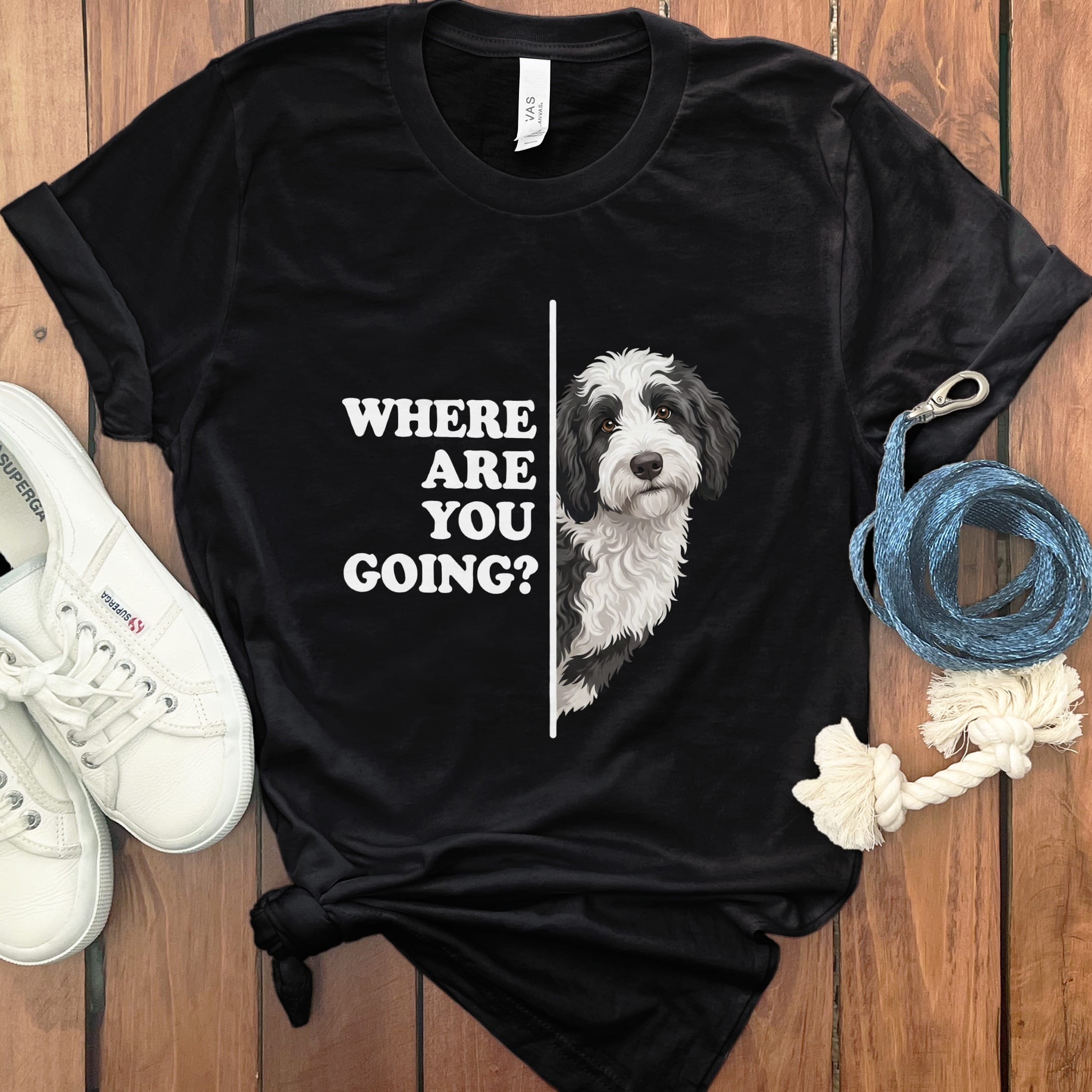 Where Going Sheepadoodle T-Shirt in Black / M by Puppy Jo