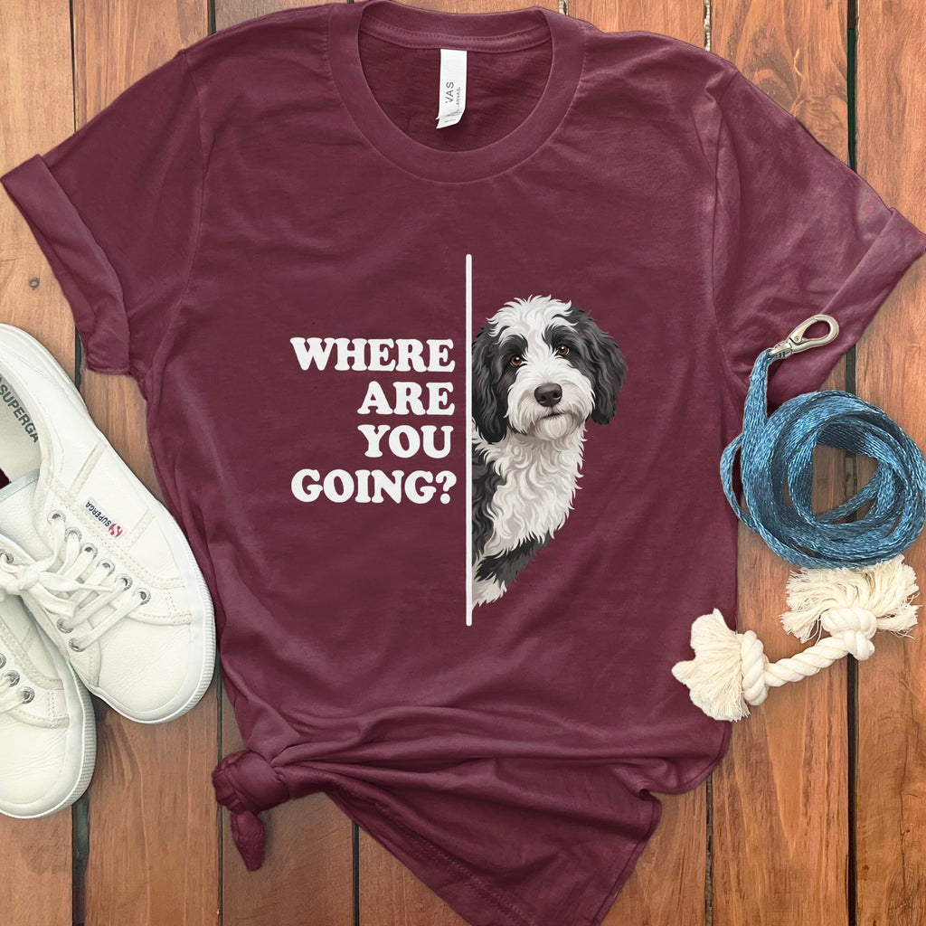 Where Going Sheepadoodle T-Shirt in Maroon / M by Puppy Jo
