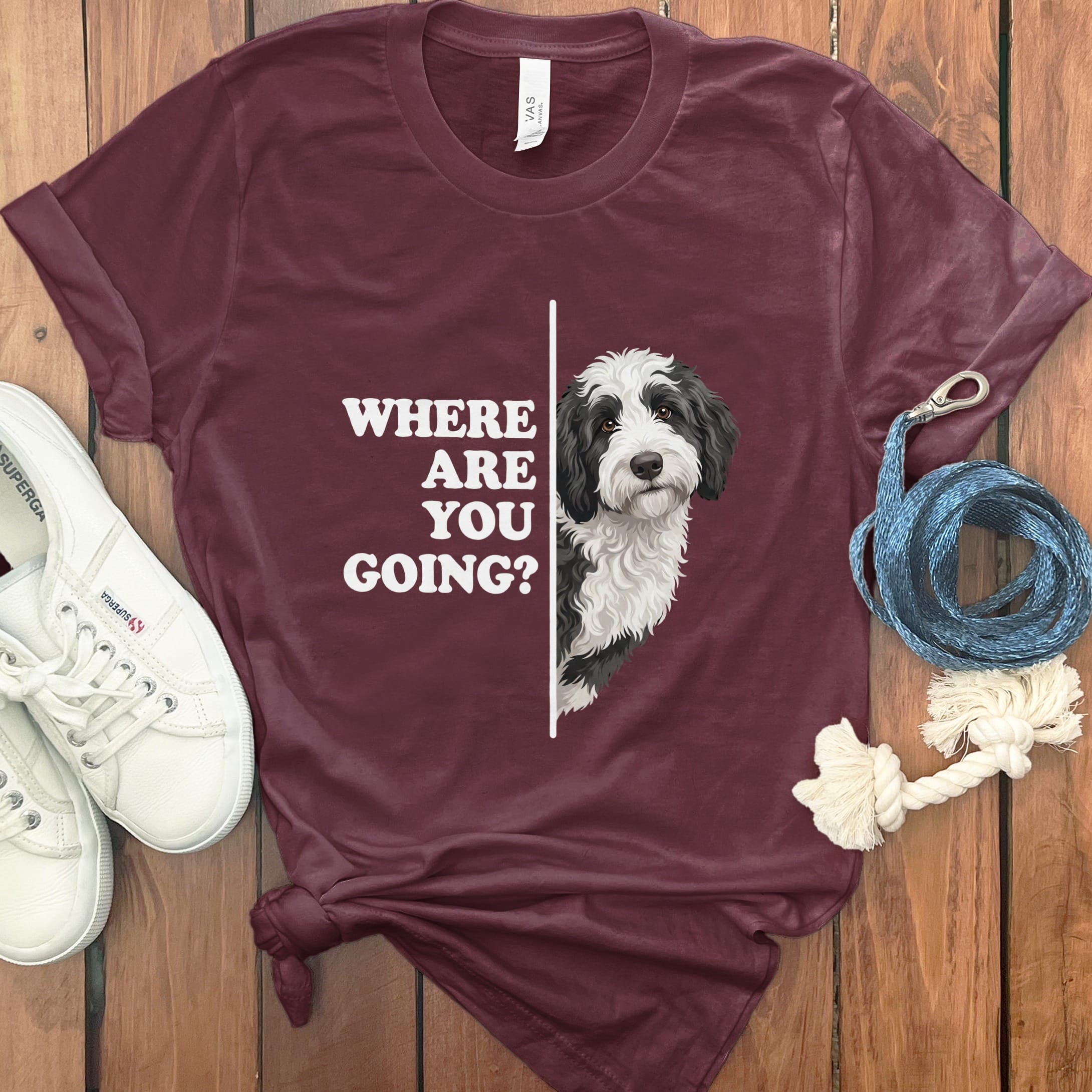 Where Going Sheepadoodle T-Shirt in Maroon / M by Puppy Jo