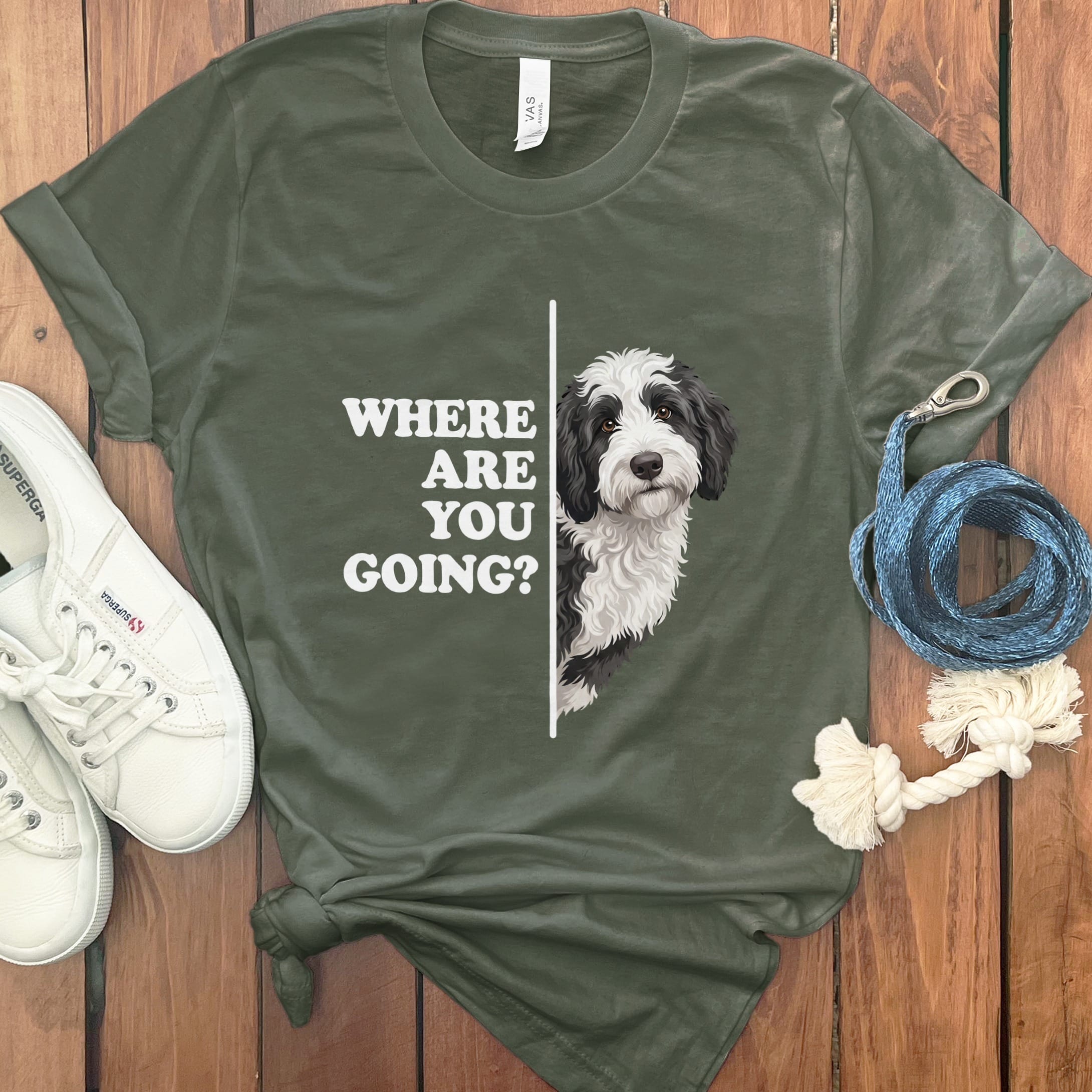 Where Going Sheepadoodle T-Shirt in Military Green / M by Puppy Jo