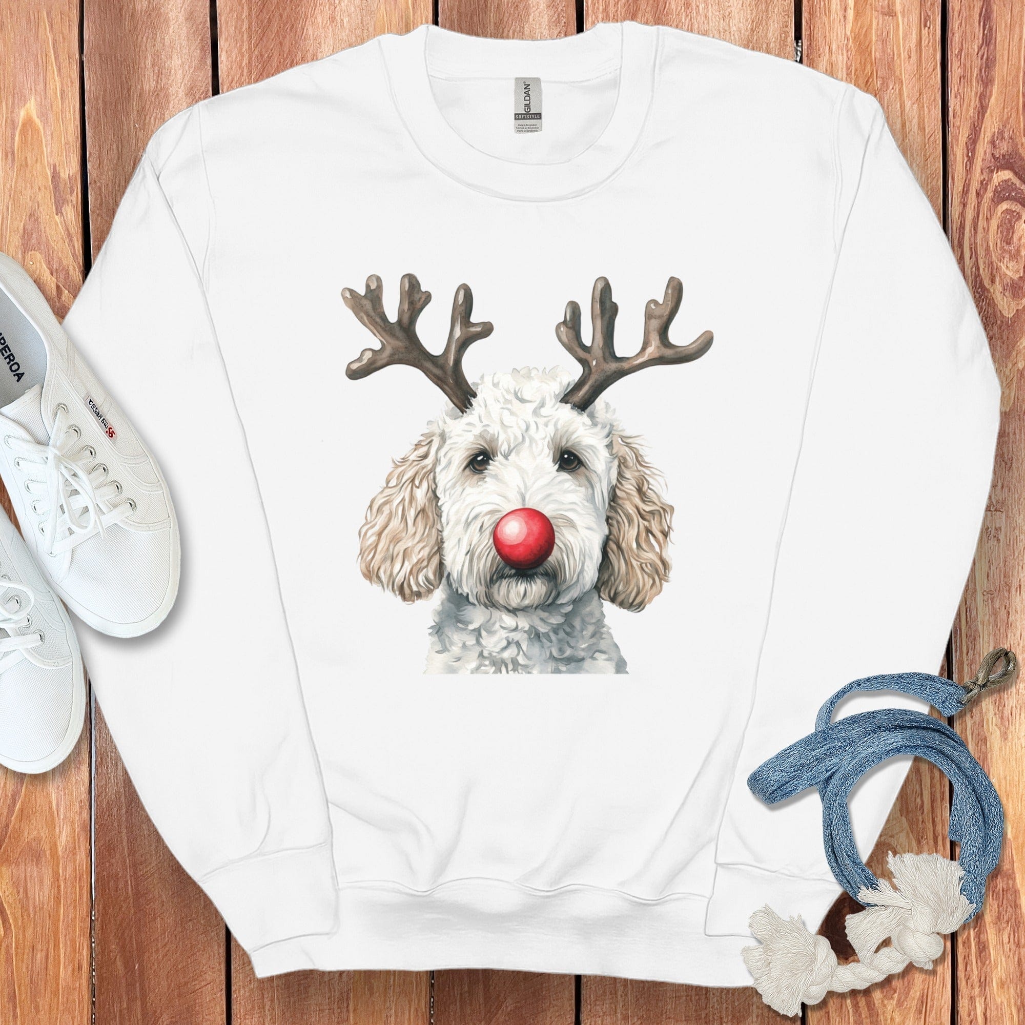 White Doodle Holiday Sweatshirt in Ash / S by Puppy Jo