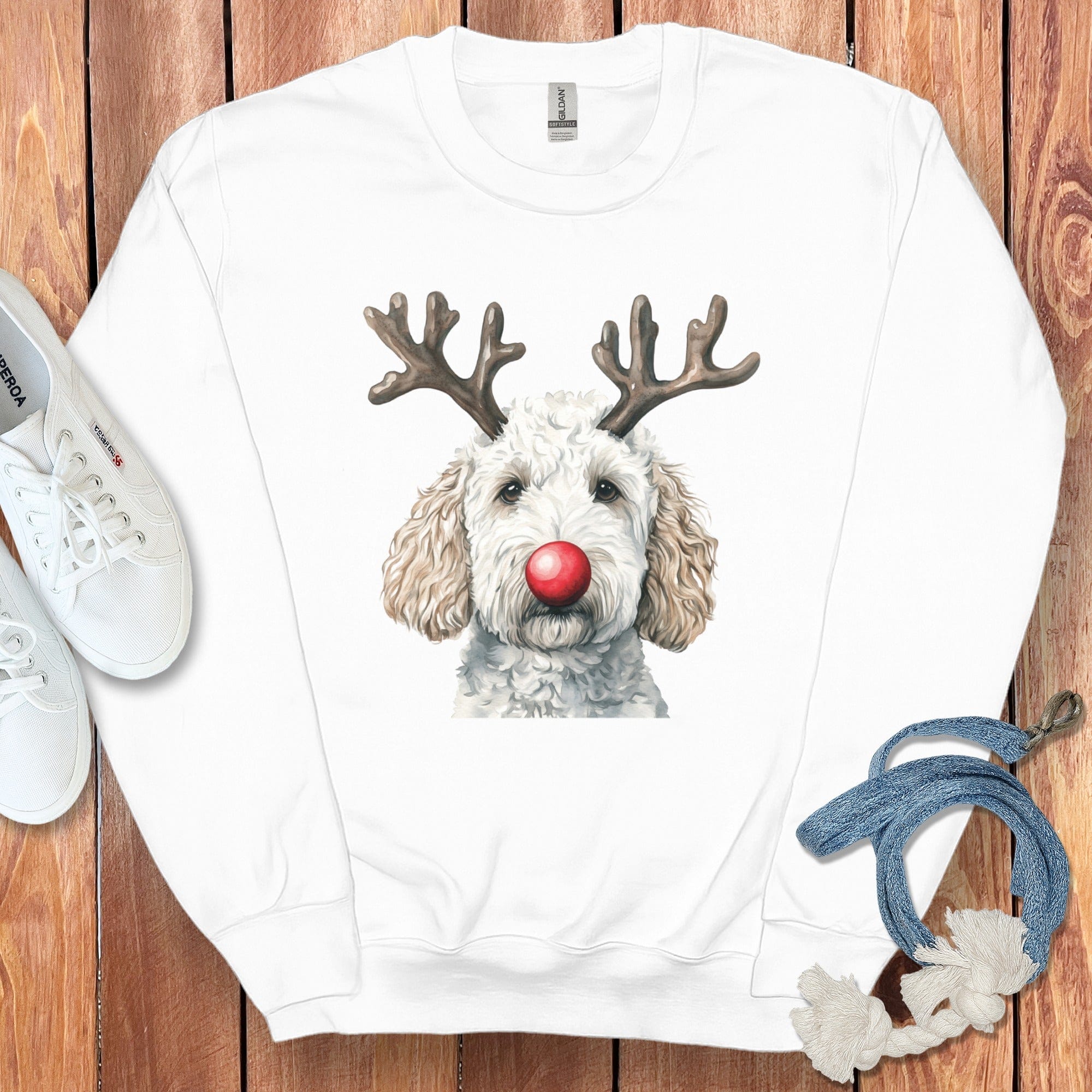 White Doodle Holiday Sweatshirt in White / S by Puppy Jo