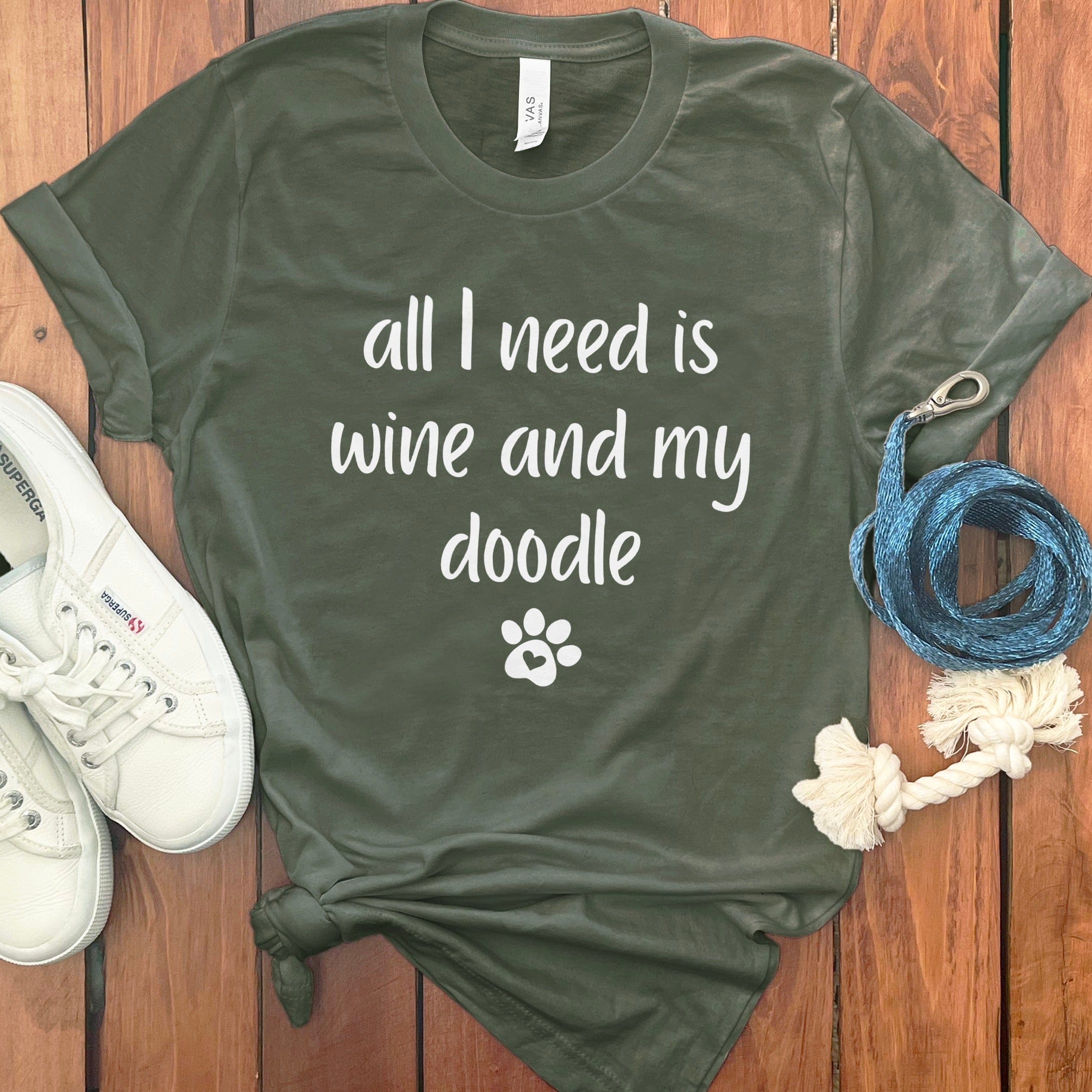 Wine and Doodle T-Shirt in Military Green / S by Puppy Jo
