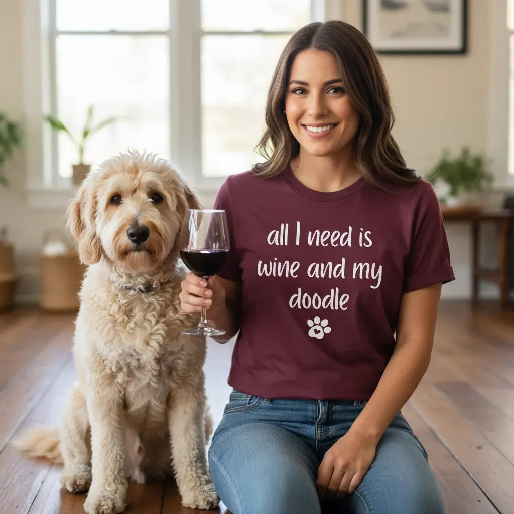Wine and Doodle T-Shirt in by Puppy Jo