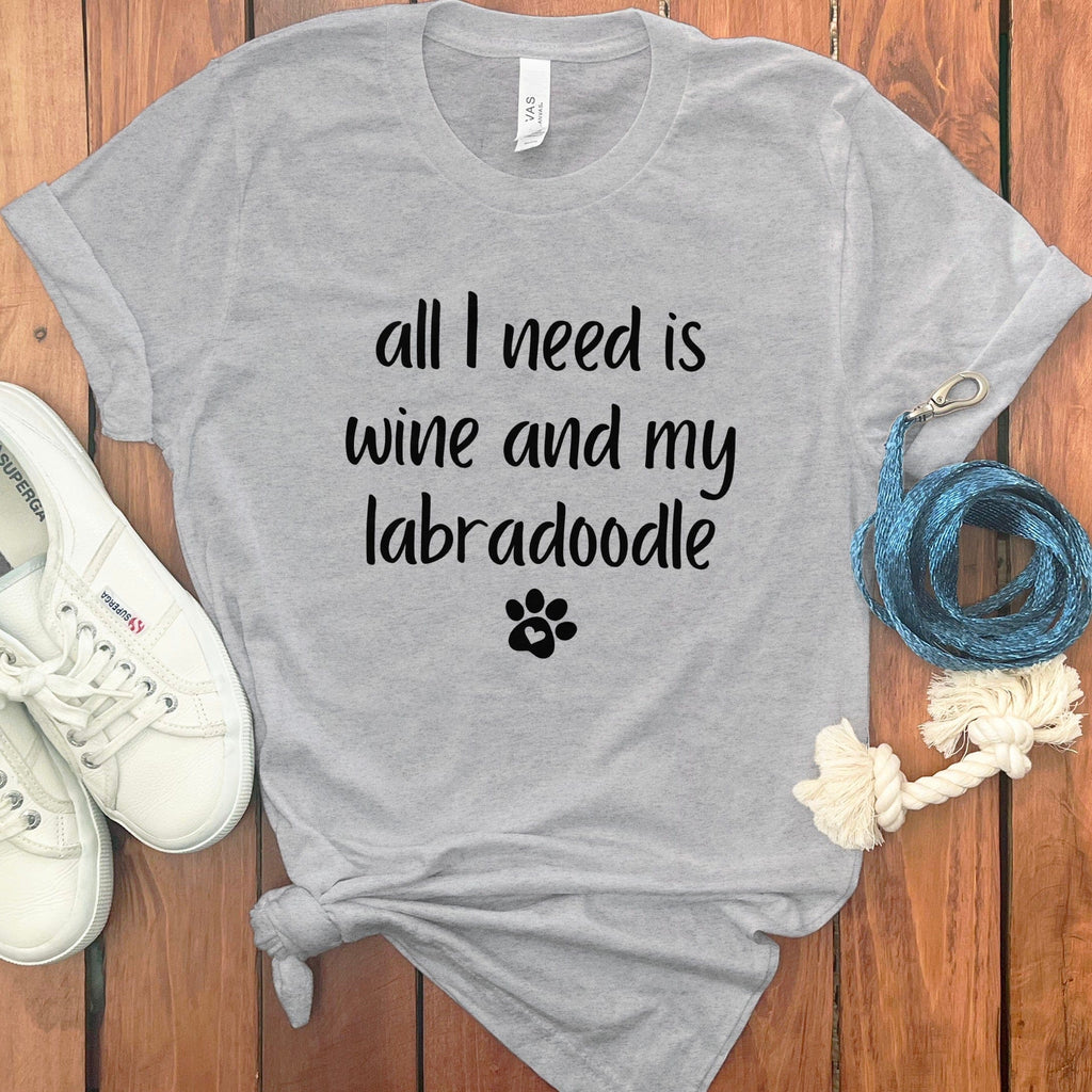 Wine and My Labradoodle T-Shirt in Athletic Heather / S by Puppy Jo