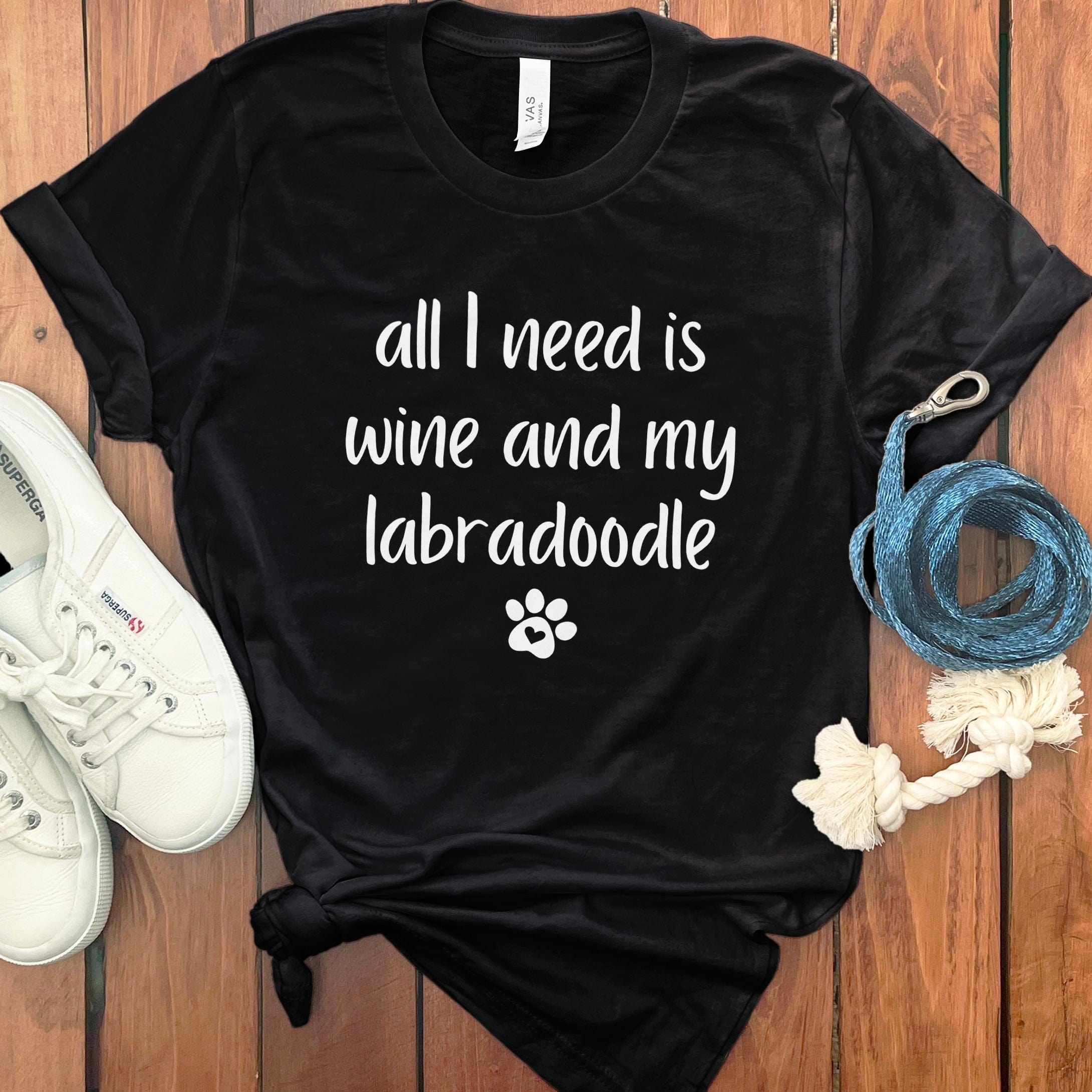 Wine and My Labradoodle T-Shirt in Black / S by Puppy Jo