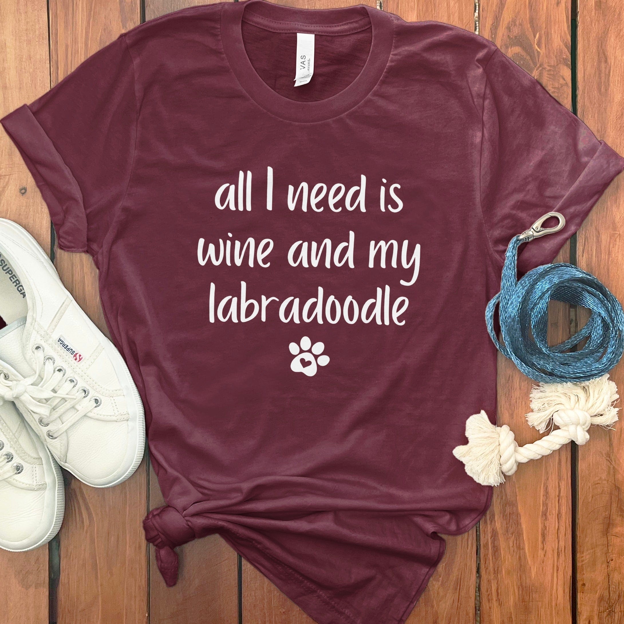 Wine and My Labradoodle T-Shirt in Maroon / S by Puppy Jo