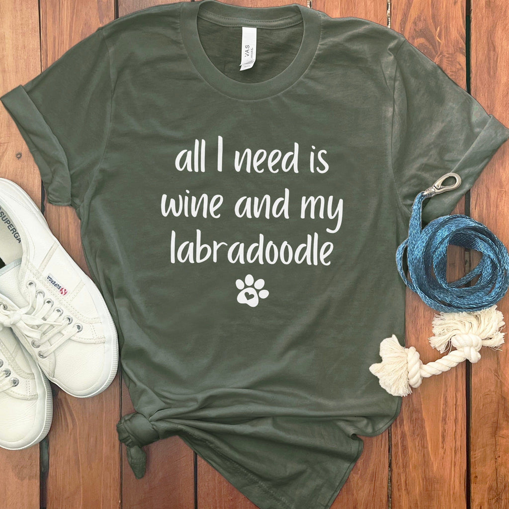 Wine and My Labradoodle T-Shirt in Military Green / S by Puppy Jo