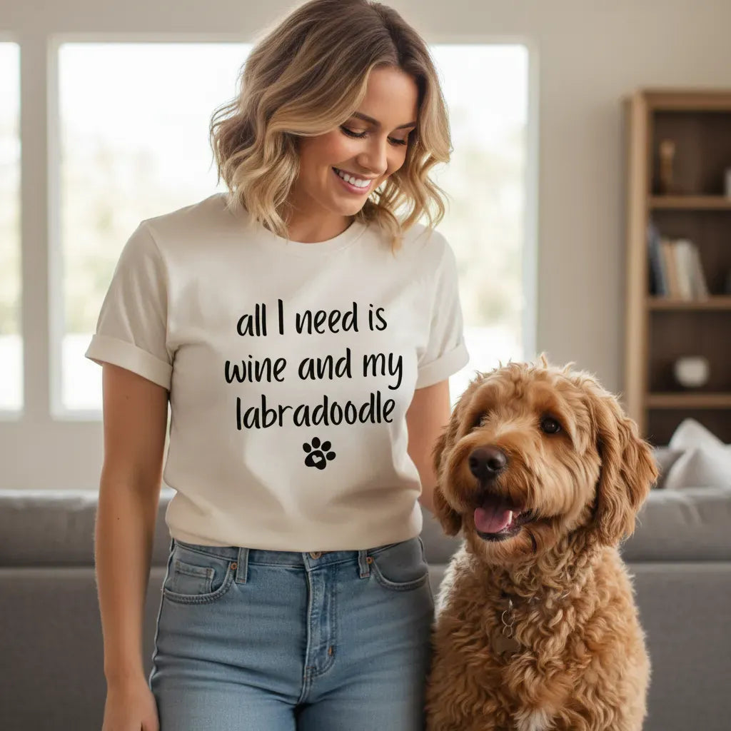 Wine and My Labradoodle T-Shirt in by Puppy Jo