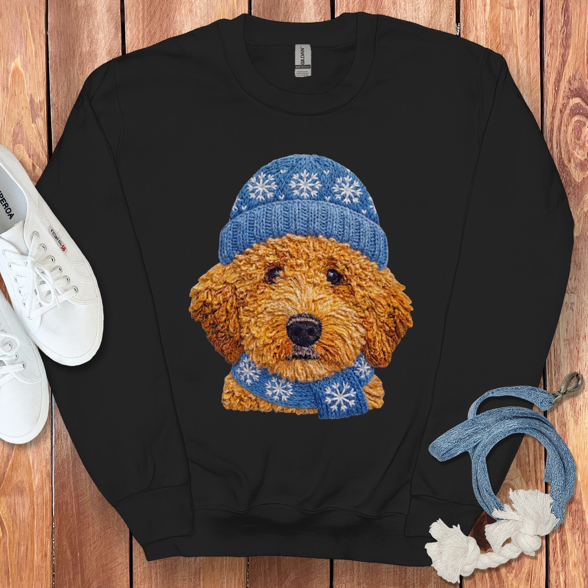 Winter Vibes Apricot Goldendoodle Sweatshirt in Black / S by Puppy Jo