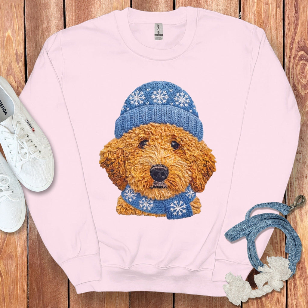 Winter Vibes Apricot Goldendoodle Sweatshirt in Light Pink / S by Puppy Jo