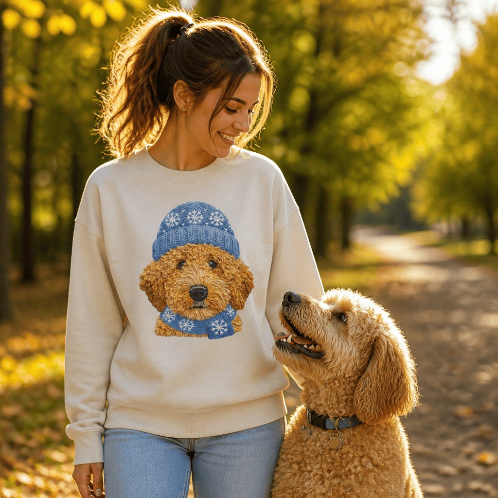 Winter Vibes Apricot Goldendoodle Sweatshirt in by Puppy Jo