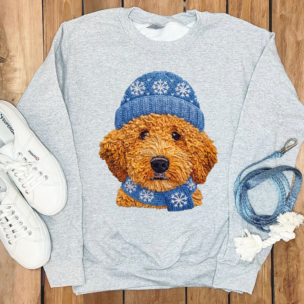 Winter Vibes Apricot Goldendoodle Sweatshirt in Sport Grey / S by Puppy Jo