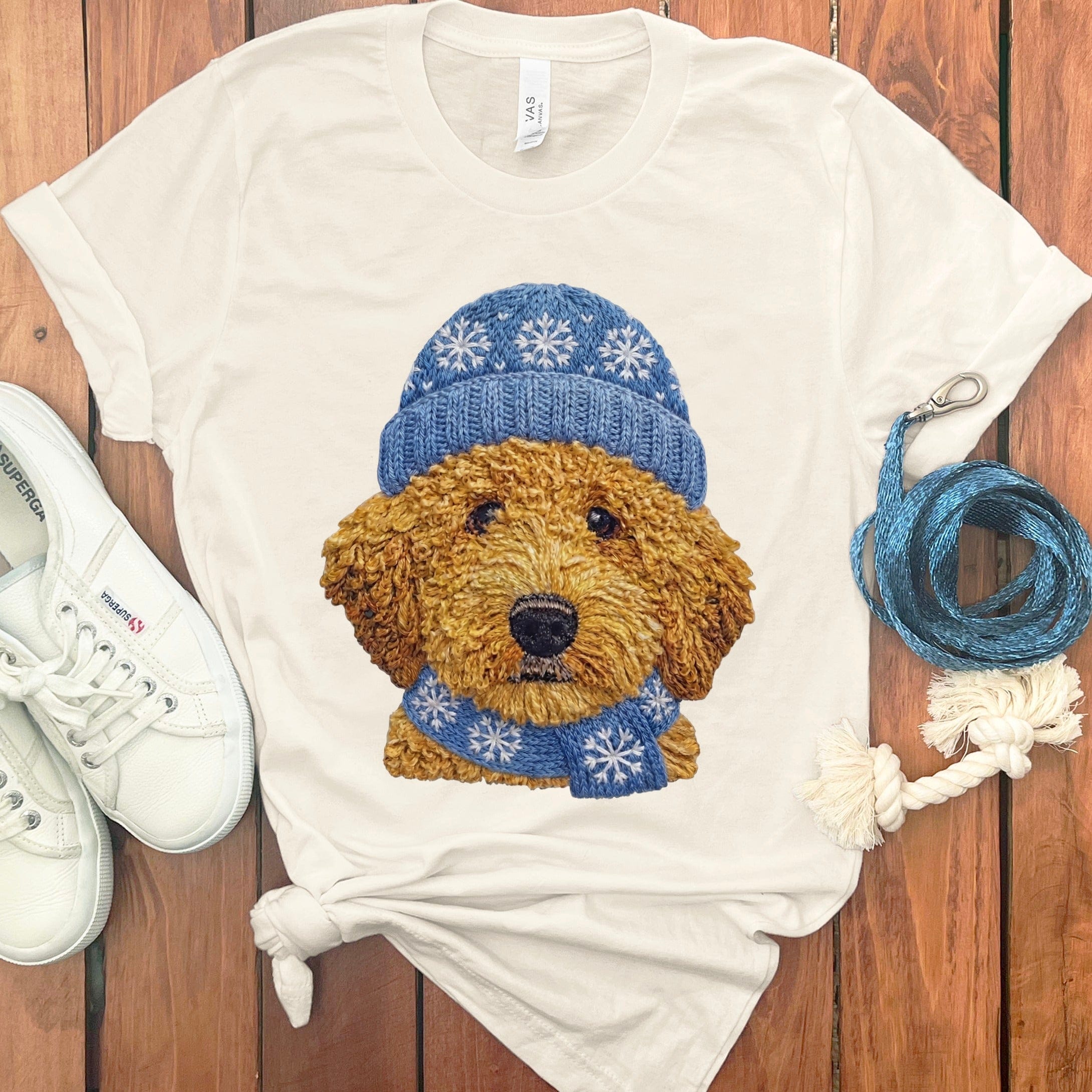 Winter Vibes Apricot Goldendoodle T-Shirt in Natural / S by Puppy Jo