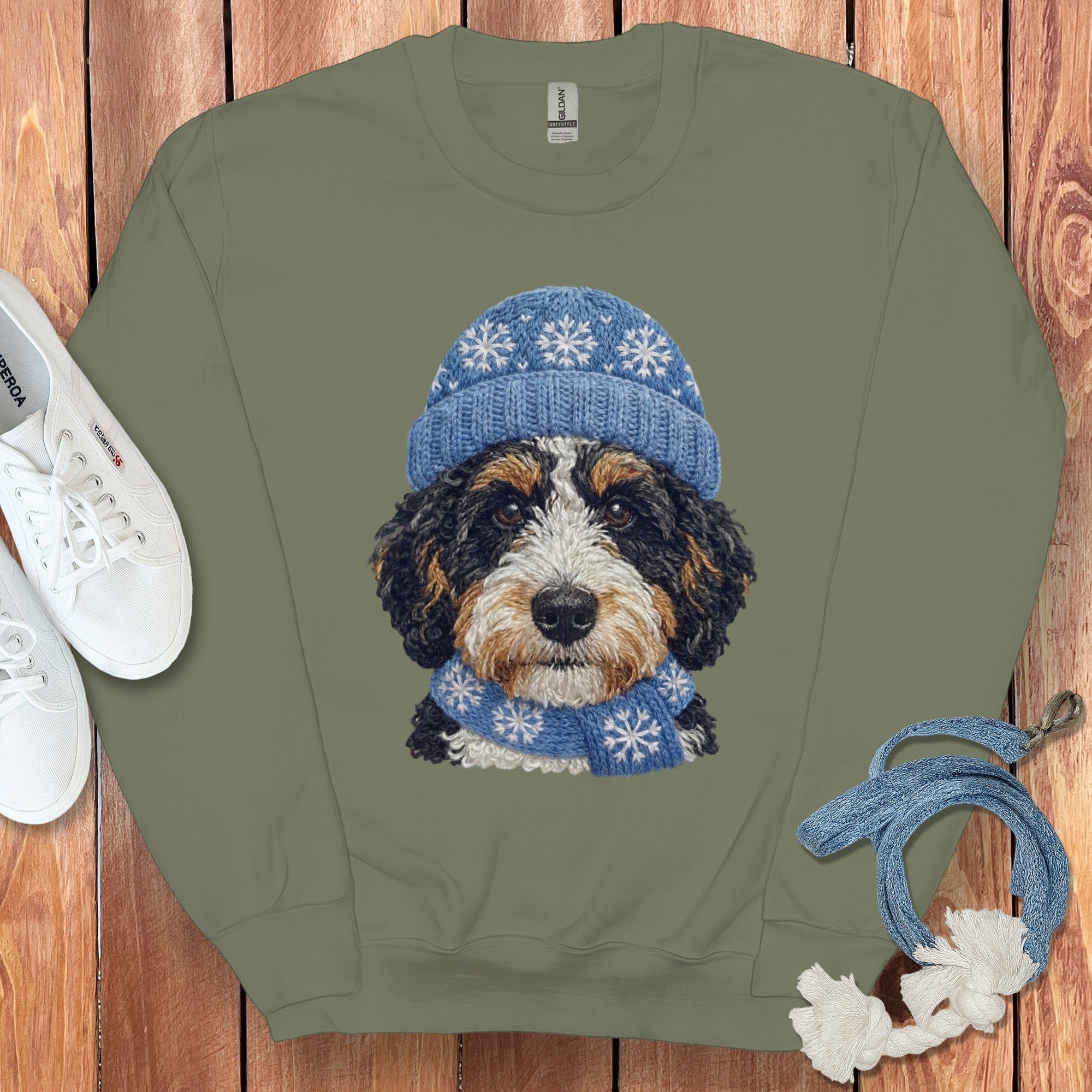 Winter Vibes Ausisiedoodle Sweatshirt in Military Green / S by Puppy Jo
