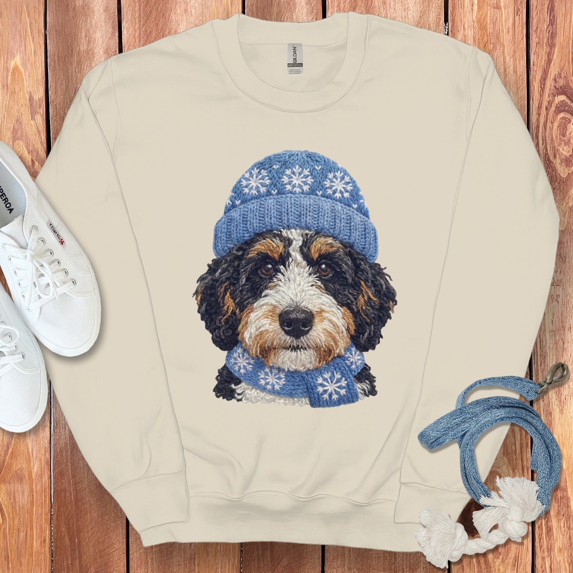 Winter Vibes Ausisiedoodle Sweatshirt in Sand / S by Puppy Jo