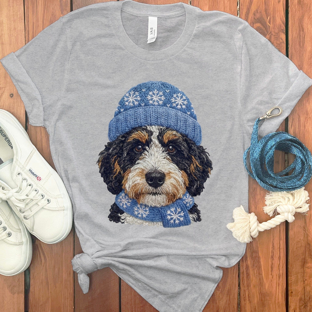 Winter Vibes Ausisiedoodle T-Shirt in Athletic Heather / S by Puppy Jo