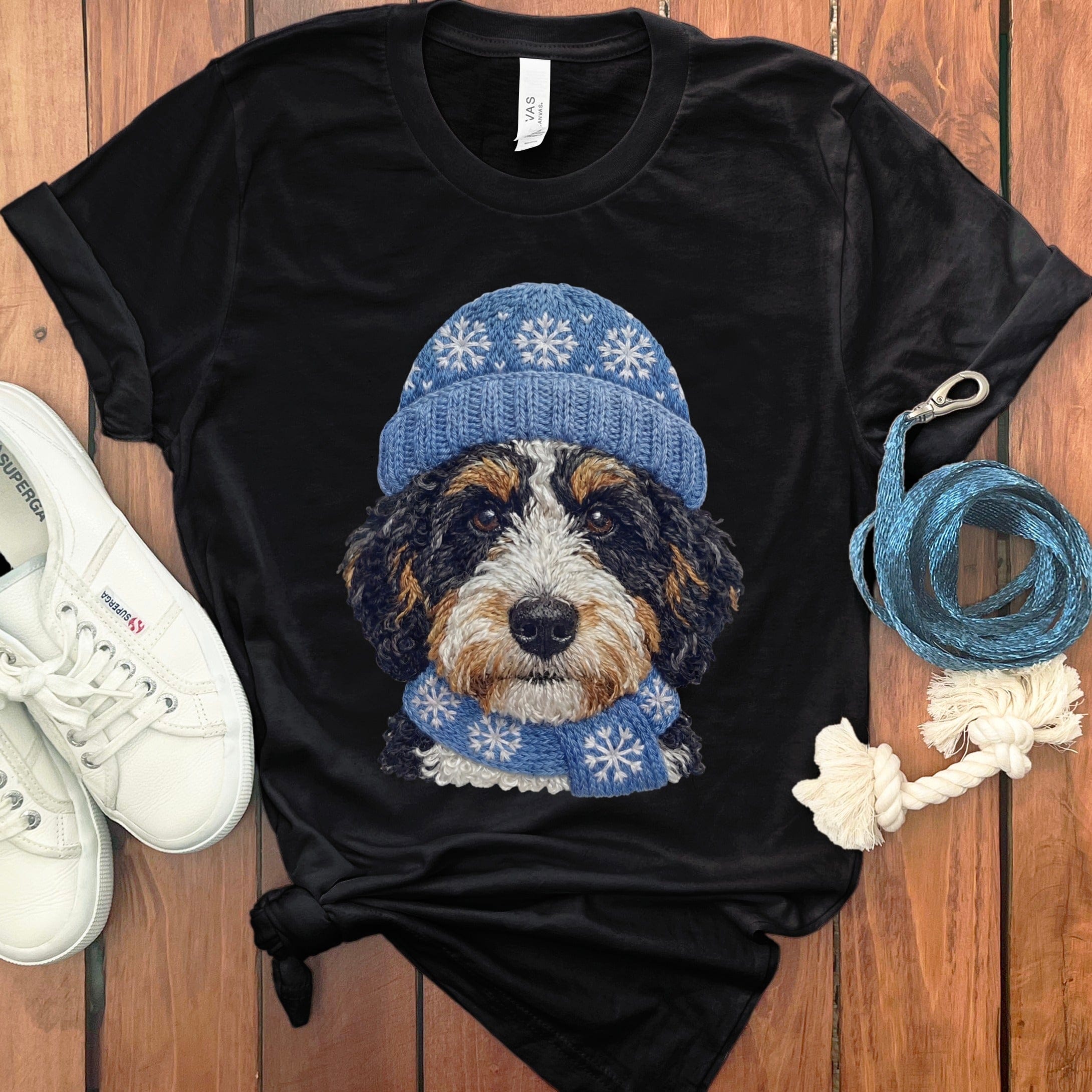 Winter Vibes Ausisiedoodle T-Shirt in Black / S by Puppy Jo