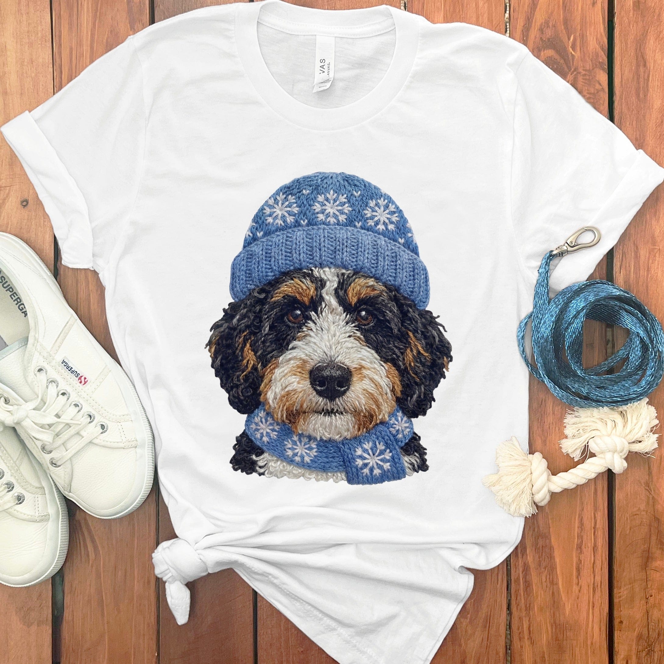 Winter Vibes Ausisiedoodle T-Shirt in White / S by Puppy Jo