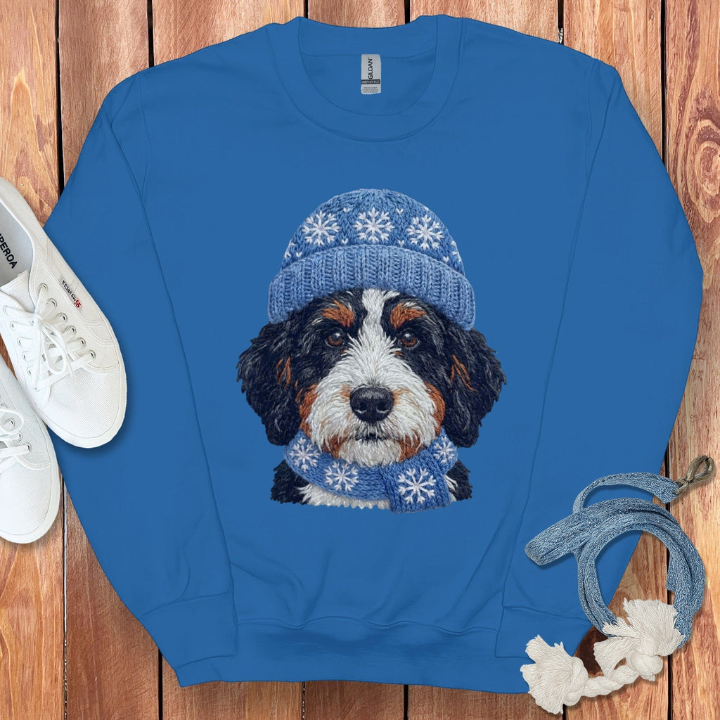 Winter Vibes Bernedoodle Sweatshirt in Royal / S by Puppy Jo