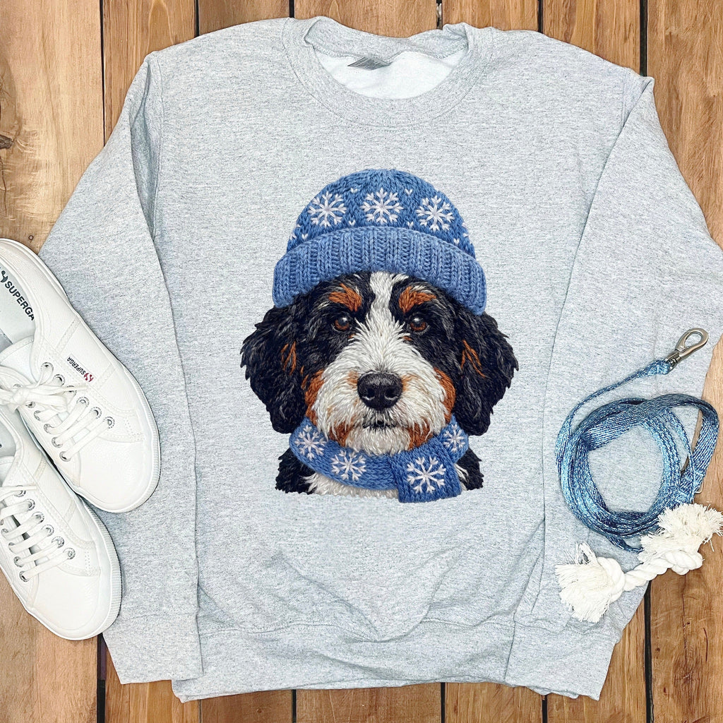 Winter Vibes Bernedoodle Sweatshirt in Sport Grey / S by Puppy Jo