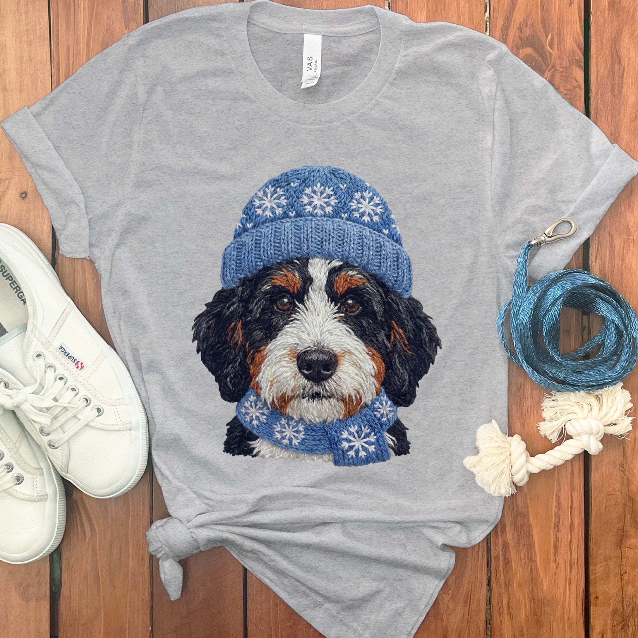 Winter Vibes Bernedoodle T-Shirt in Athletic Heather / S by Puppy Jo