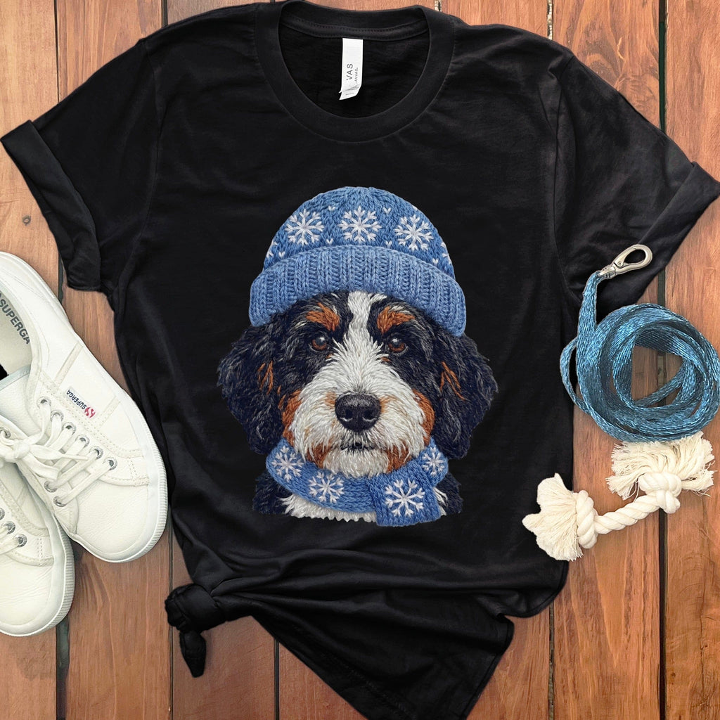 Winter Vibes Bernedoodle T-Shirt in Black / S by Puppy Jo