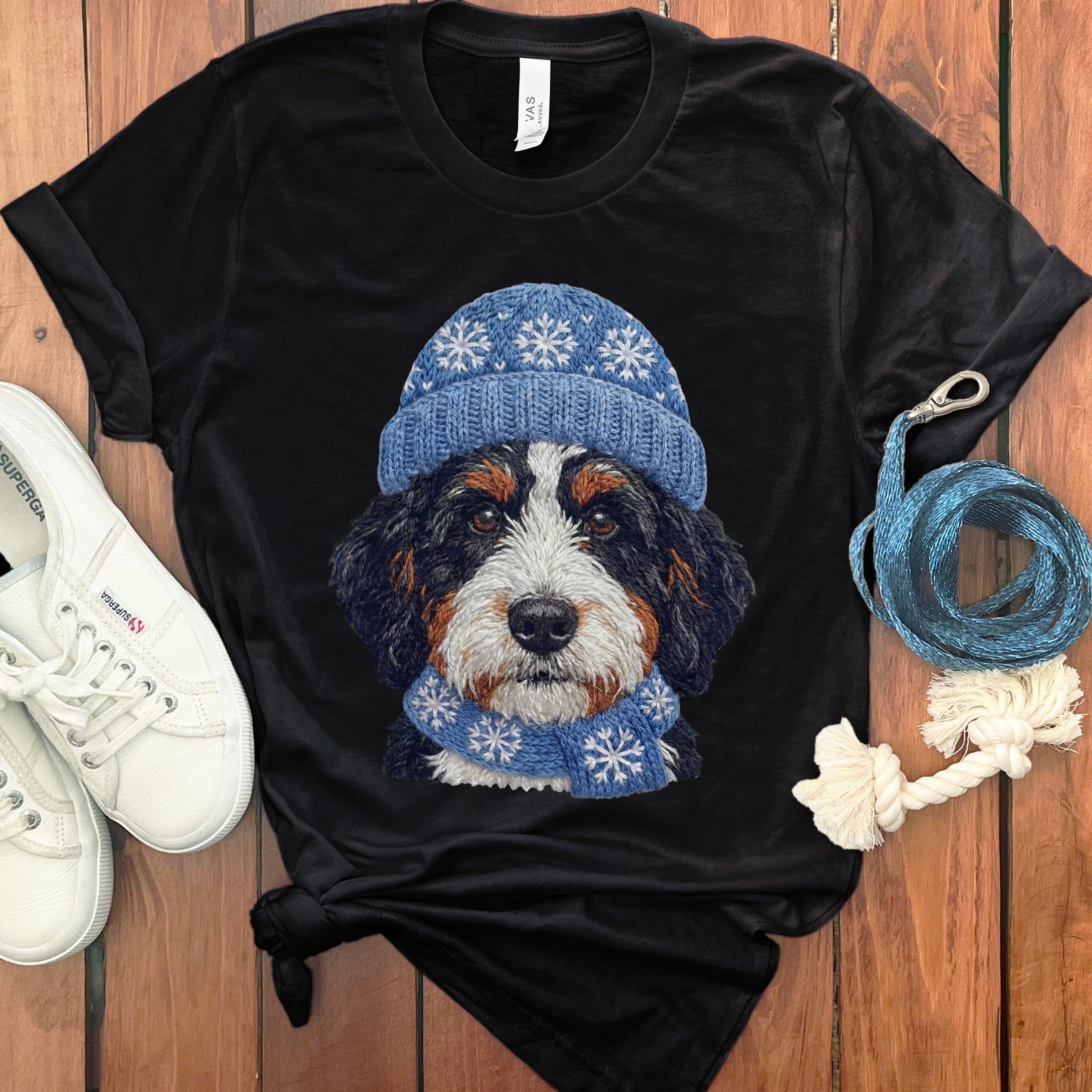 Winter Vibes Bernedoodle T-Shirt in Black / S by Puppy Jo