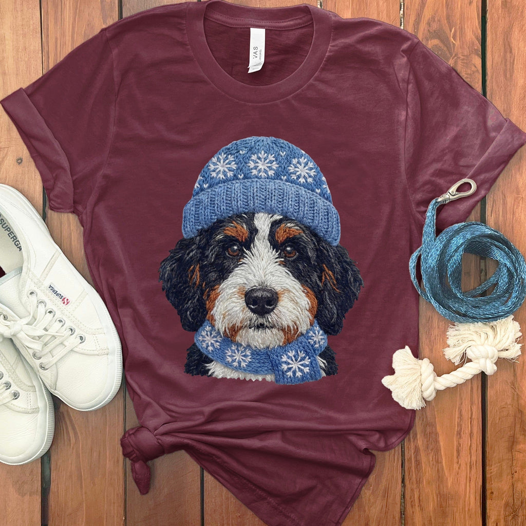 Winter Vibes Bernedoodle T-Shirt in Maroon / S by Puppy Jo